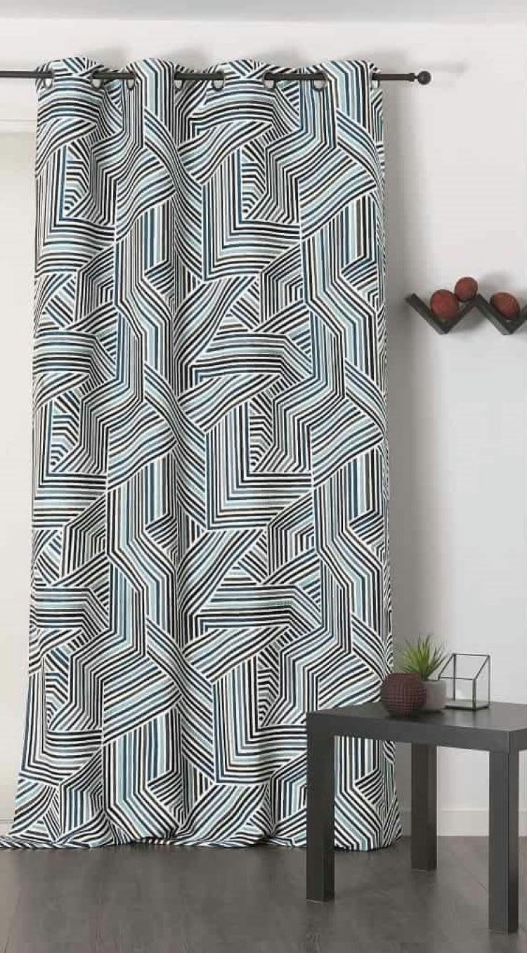 - Rideau déco motif rayures bleu 135x250cm
