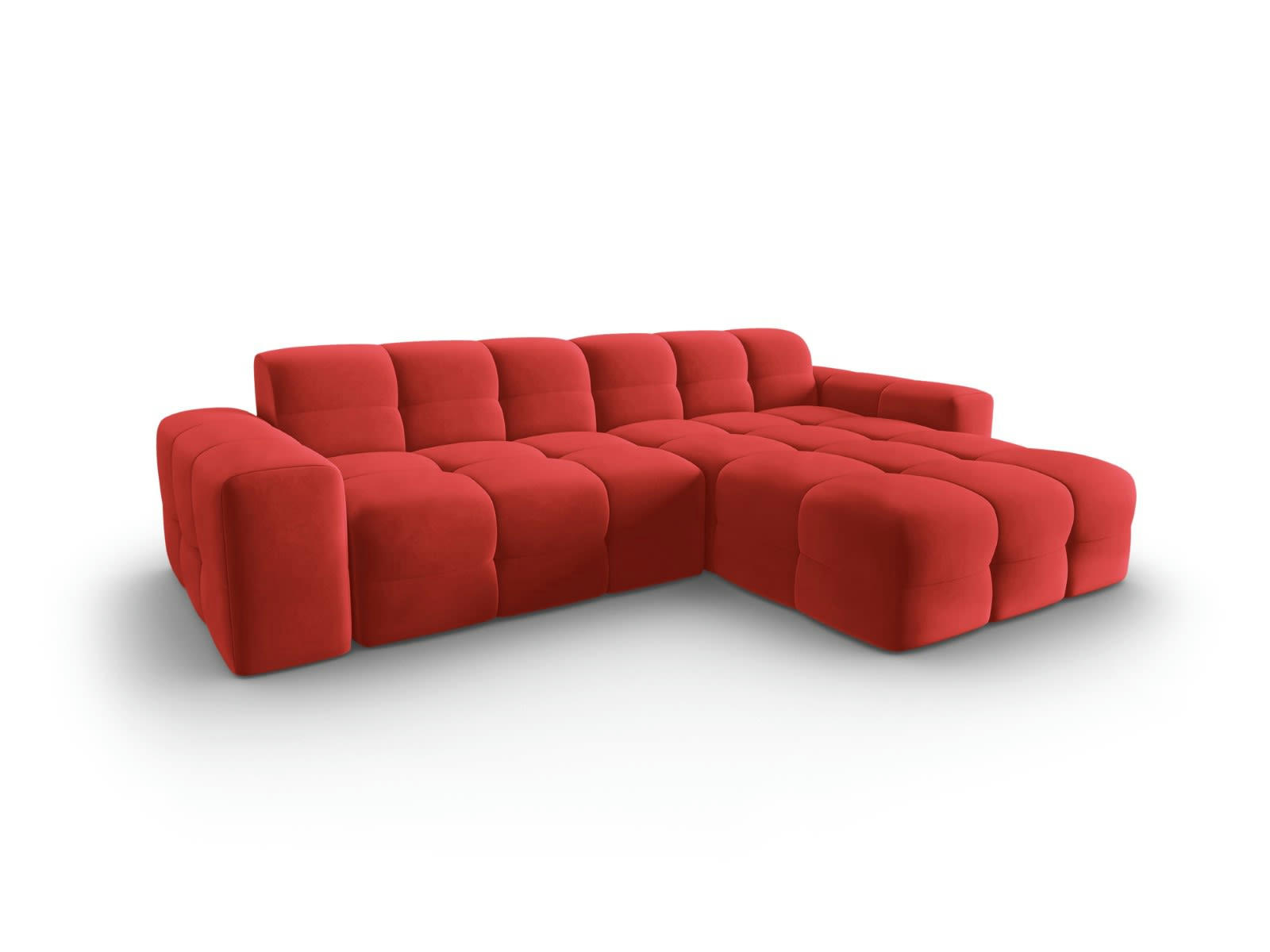 KENDAL - Canapé d'angle droit 4 places en tissu velours rouge