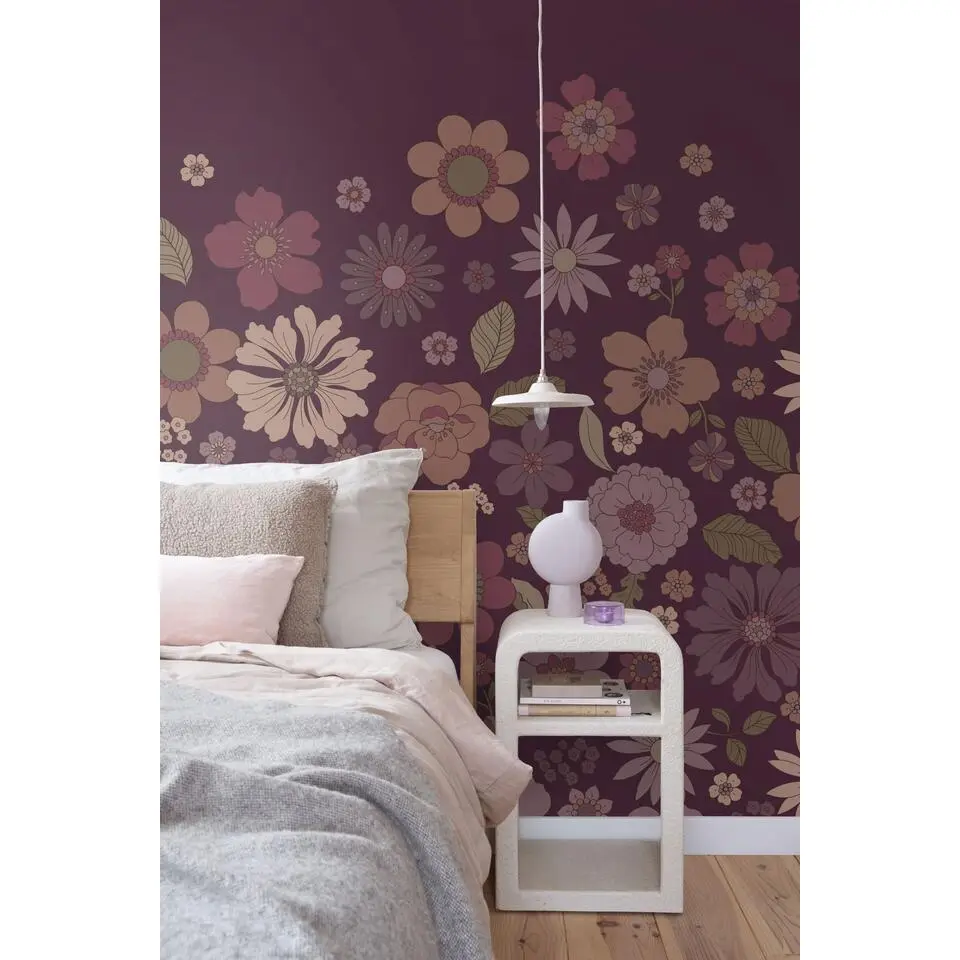 ESTAhome fotobehang retro bloemen mauve paars - 2.5 x 2.79 m
