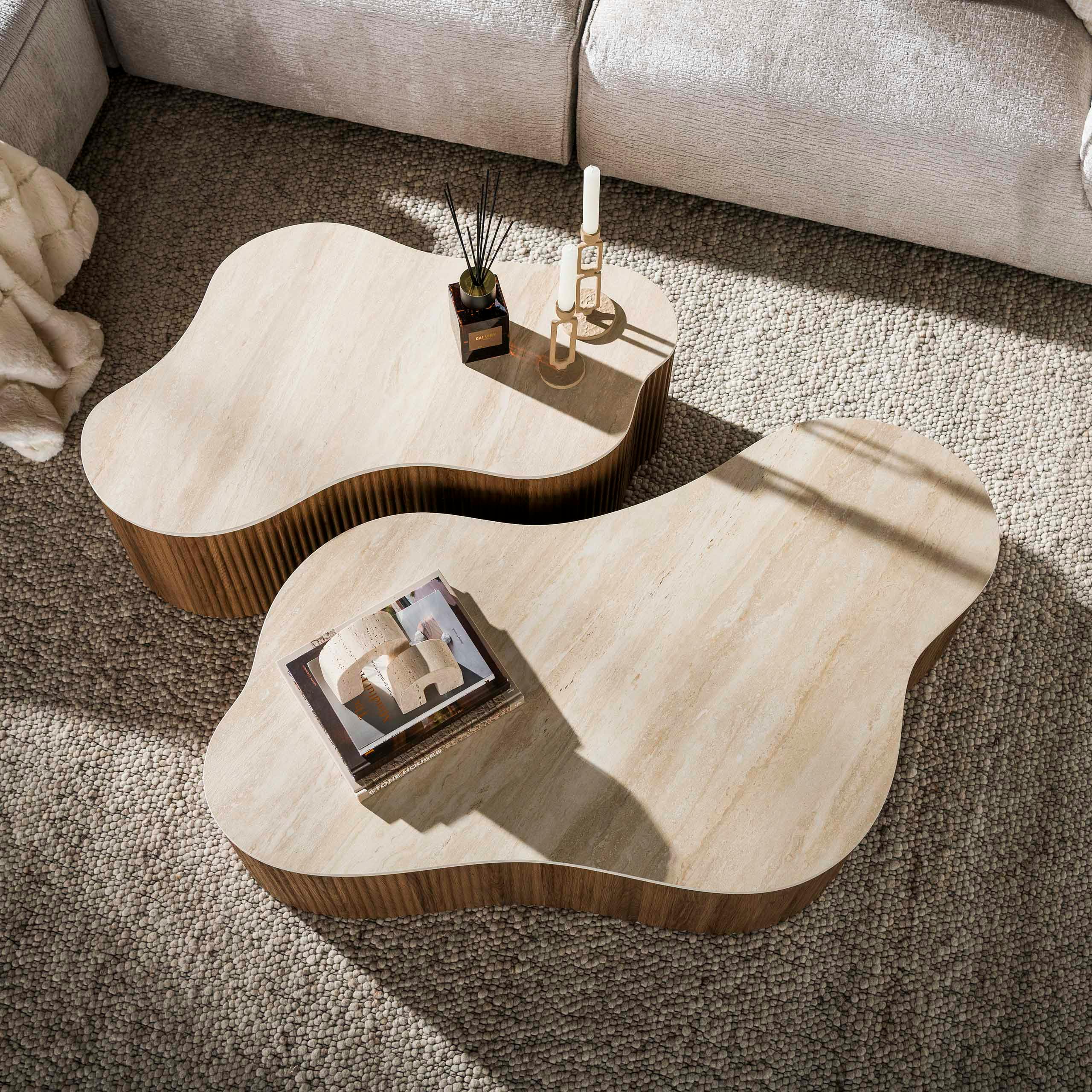 Table basse céramique 3D pied rainuré 135 cm (lot de 2) MAHAL