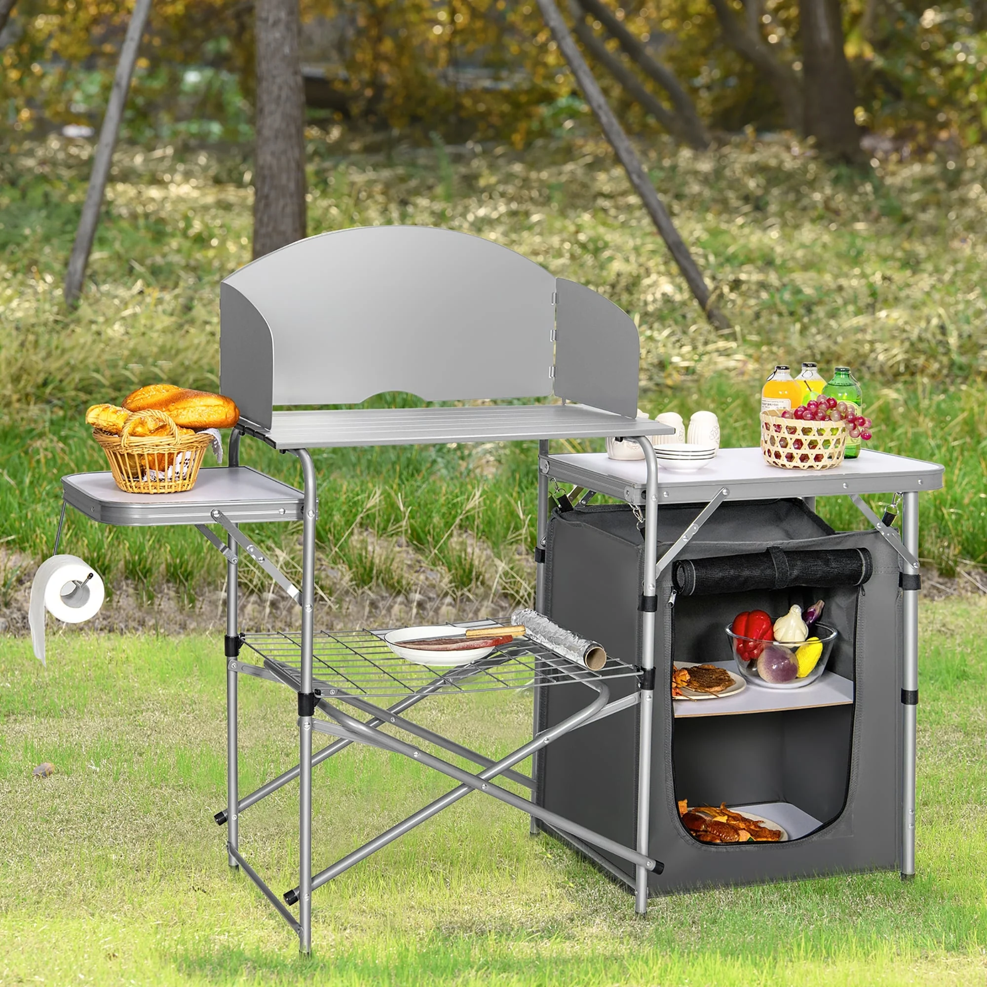 Costway Foldable Camping Table Outdoor BBQ Portable Grilling Stand