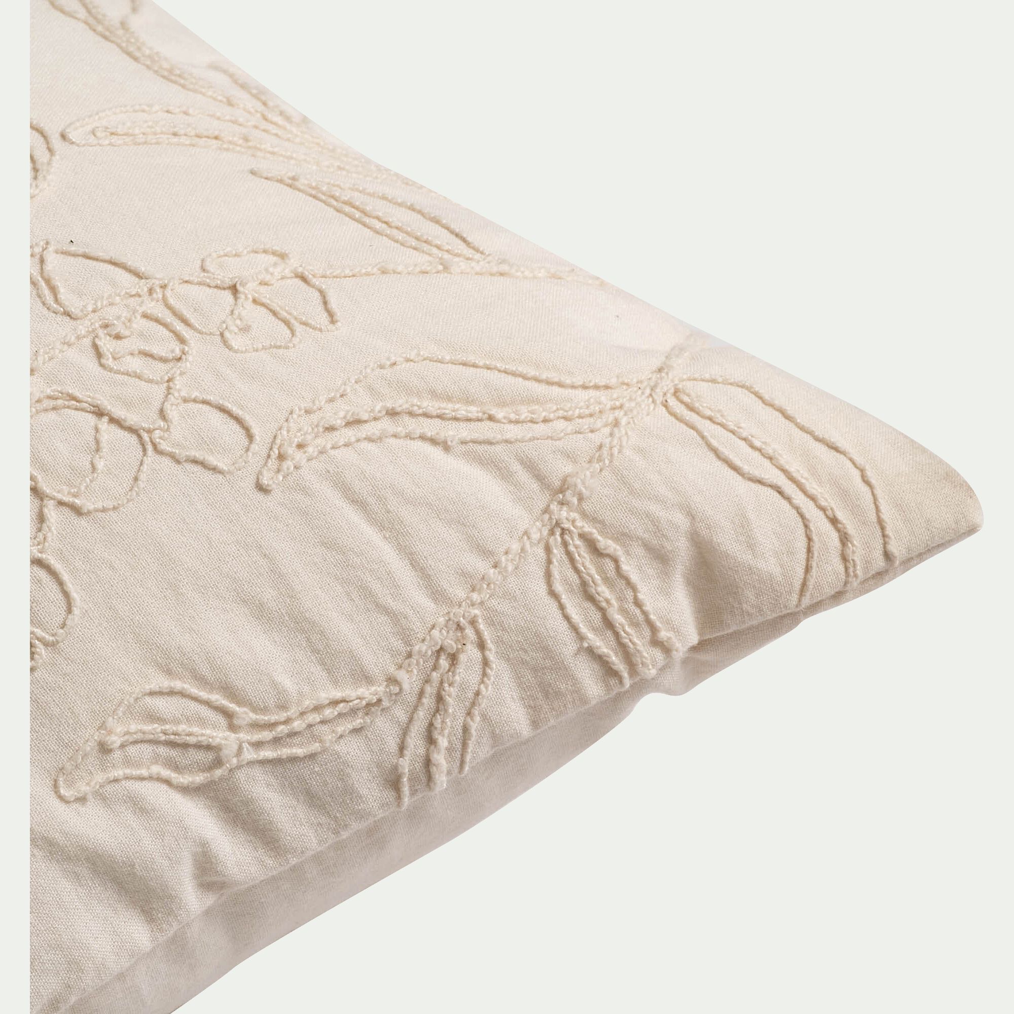 ALISON - Coussin brodé rehaussé de dentelle en coton 40x60 - blanc cassé