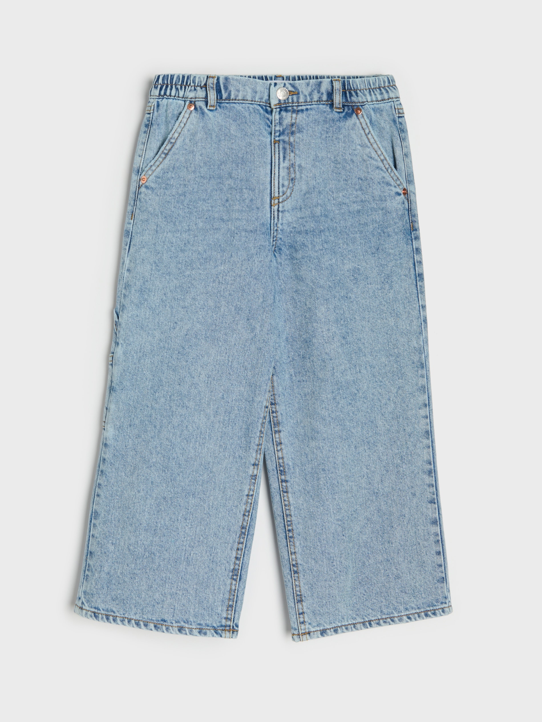 Jeansy wide leg z efektem sprania