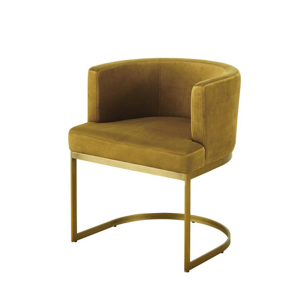 Requiem - Fauteuil vintage en velours jaune moutarde