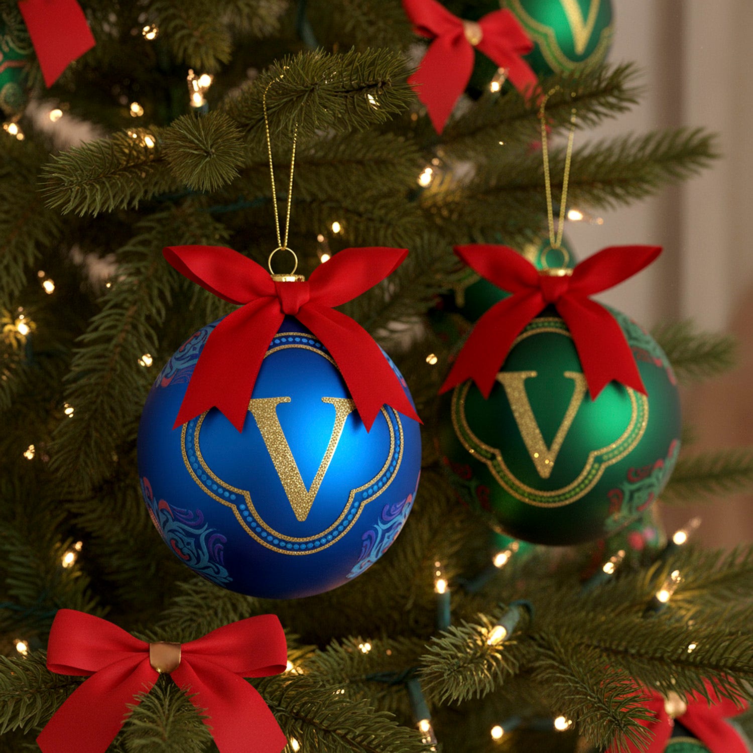 Pallina Natale lettera V blu 10 cm Royal Garden