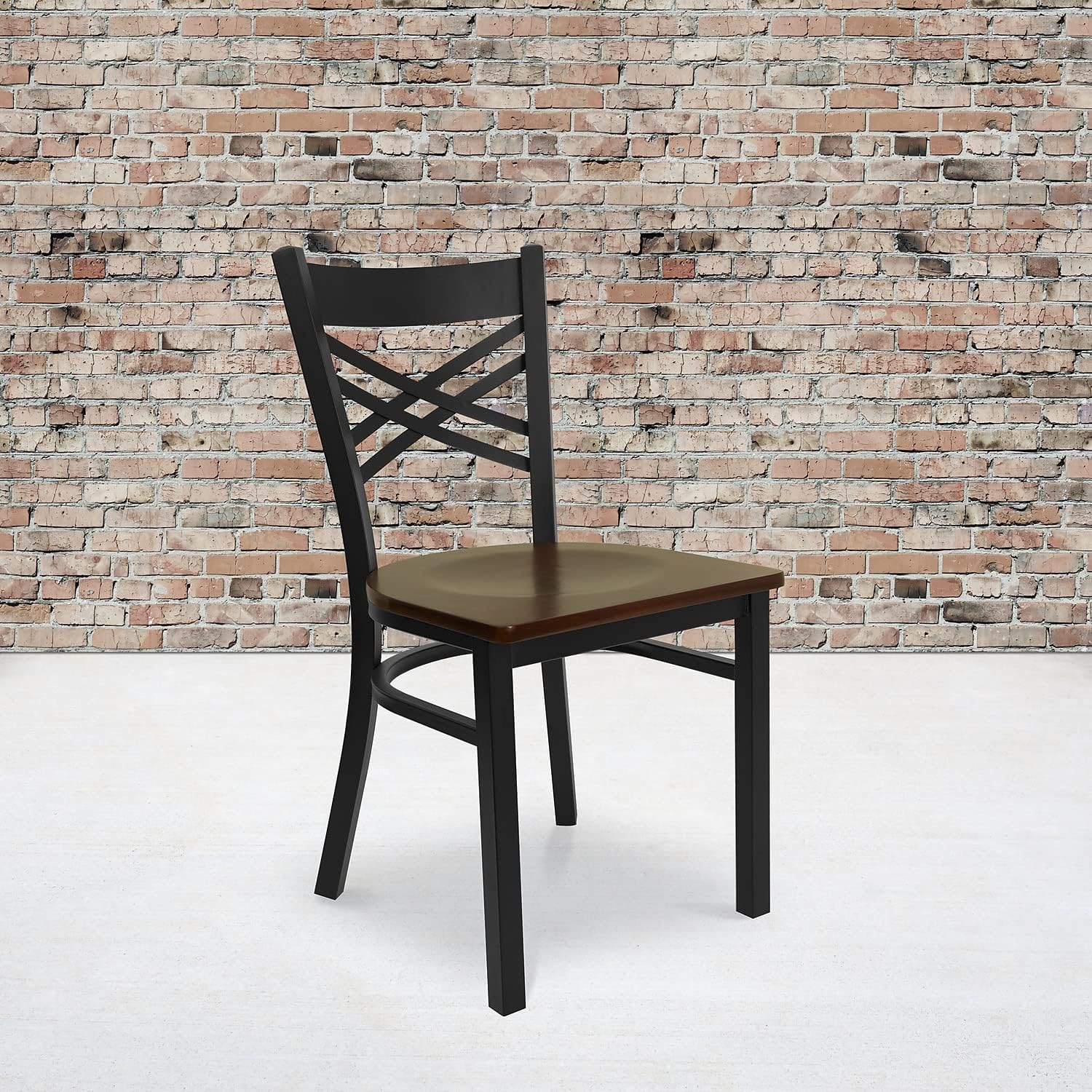 Flash Furniture 2 Pack HERCULES Series Black ''X'' Back Metal Restaurant Chair - Mahogany Wood Seat