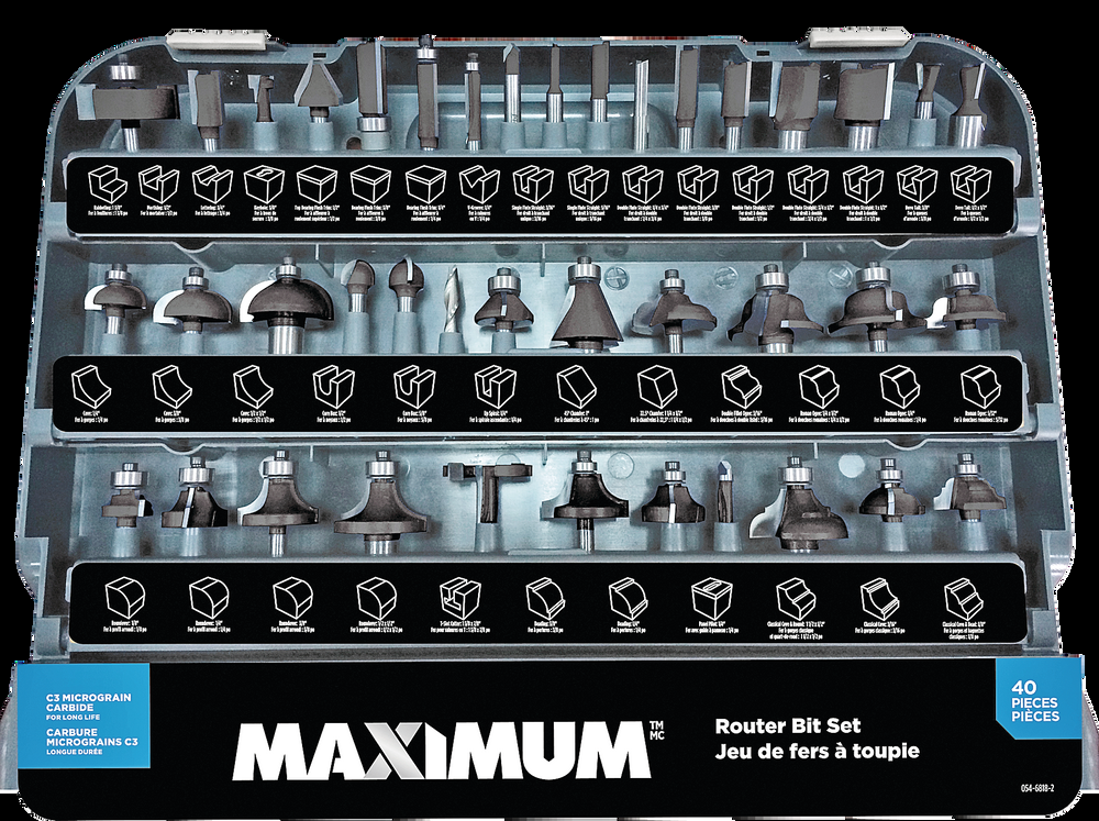 MAXIMUM Assorted Carbide-Tipped Router Bit Set with Storage Case, 1/2 & 1/4-in Shanks, 40-pc