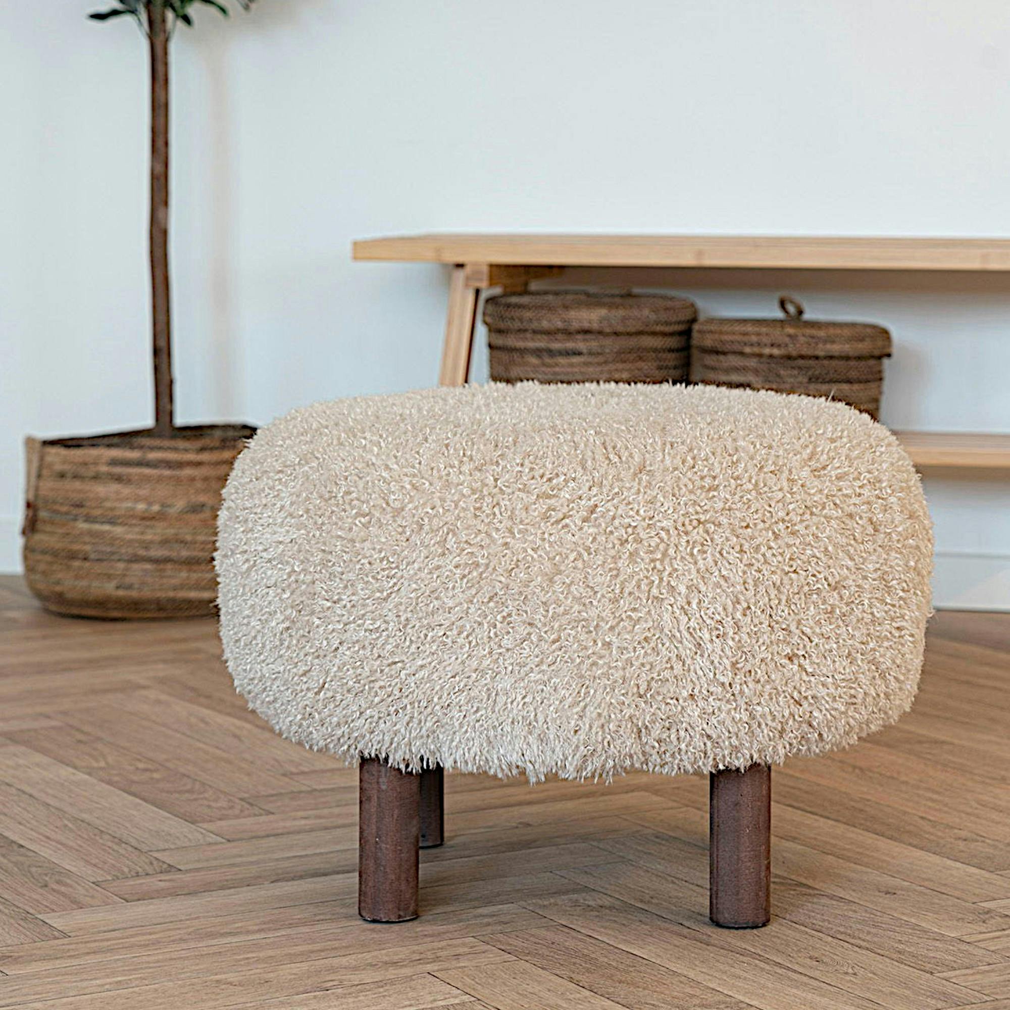 Pouf rond marron clair BERLIN
