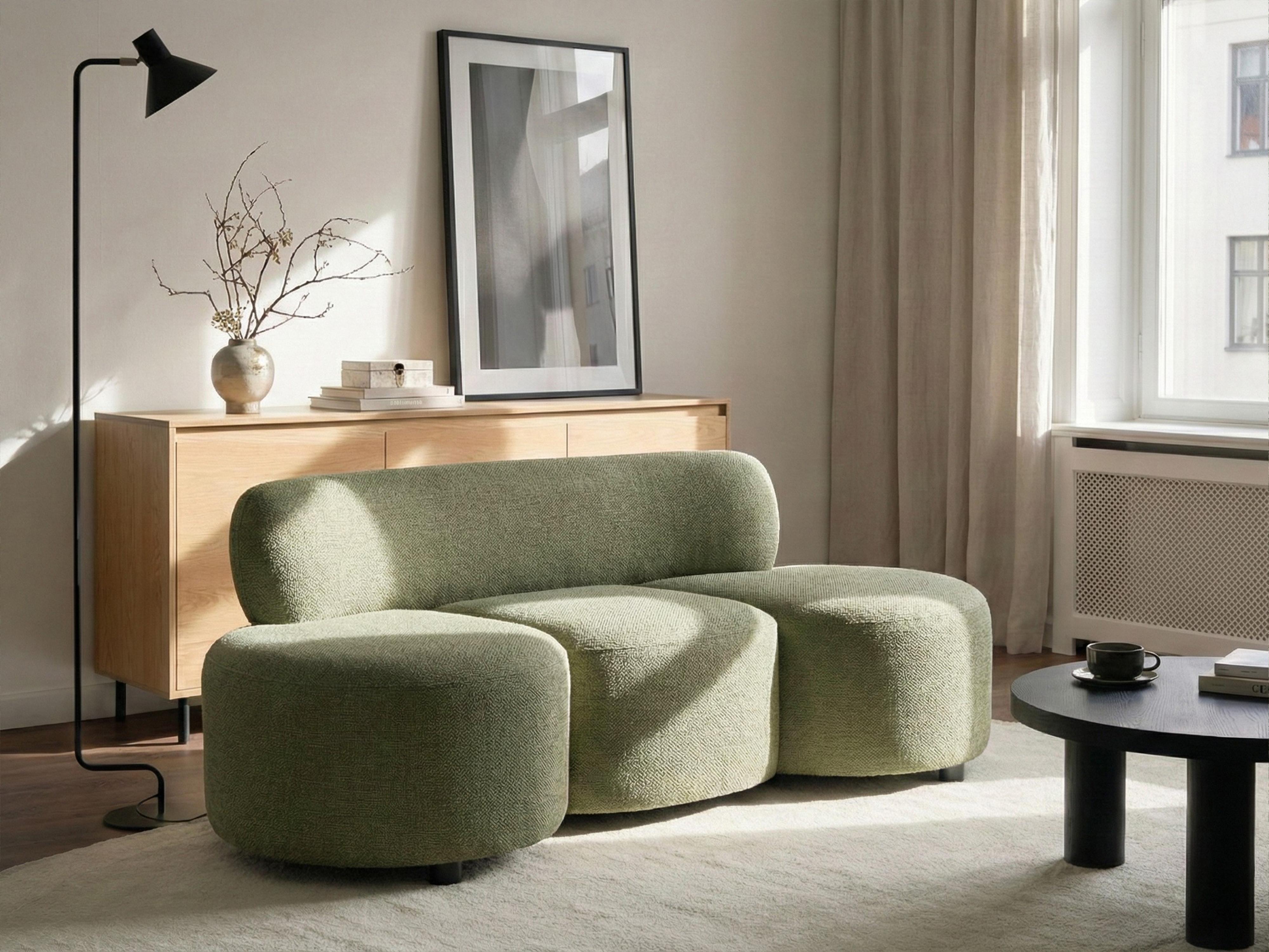 Sofa 3 Seater BLAVAND Fabric Olive Green
