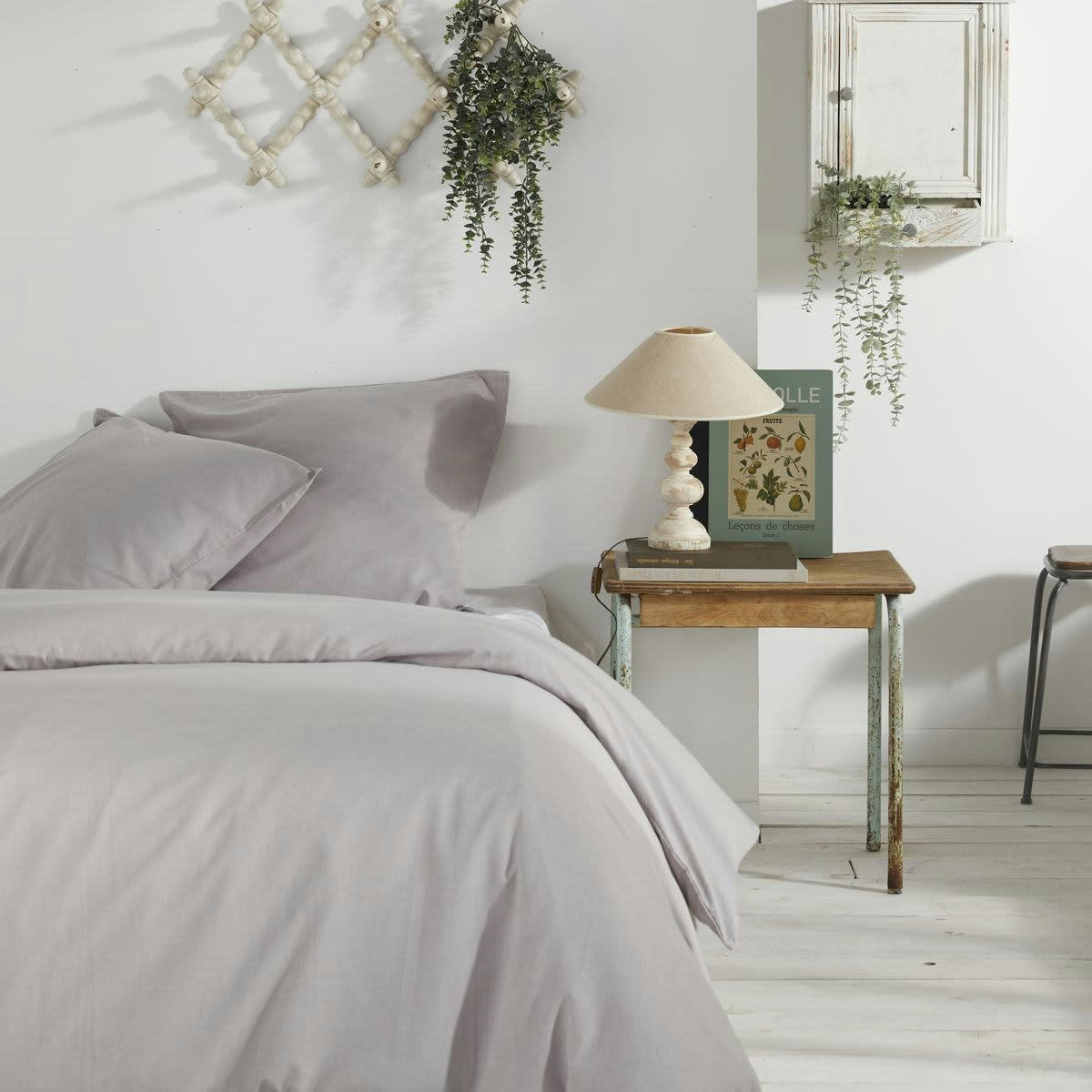 CHARME CONSTANCE - Parure de lit uni gris clair 260x240