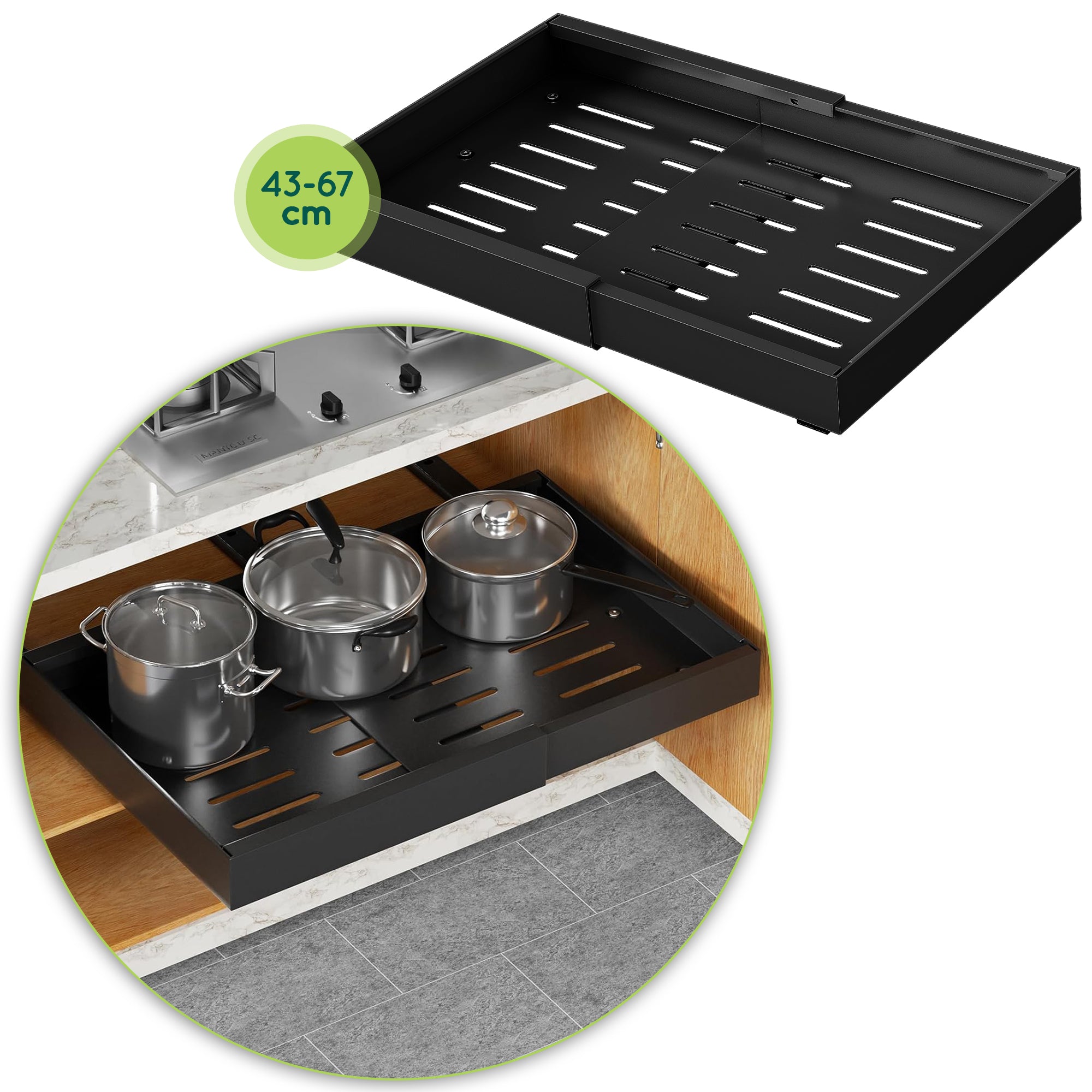 XIVADA Keukenorganizer - Schuiflade - Aluminium - Verstelbaar - Zwart