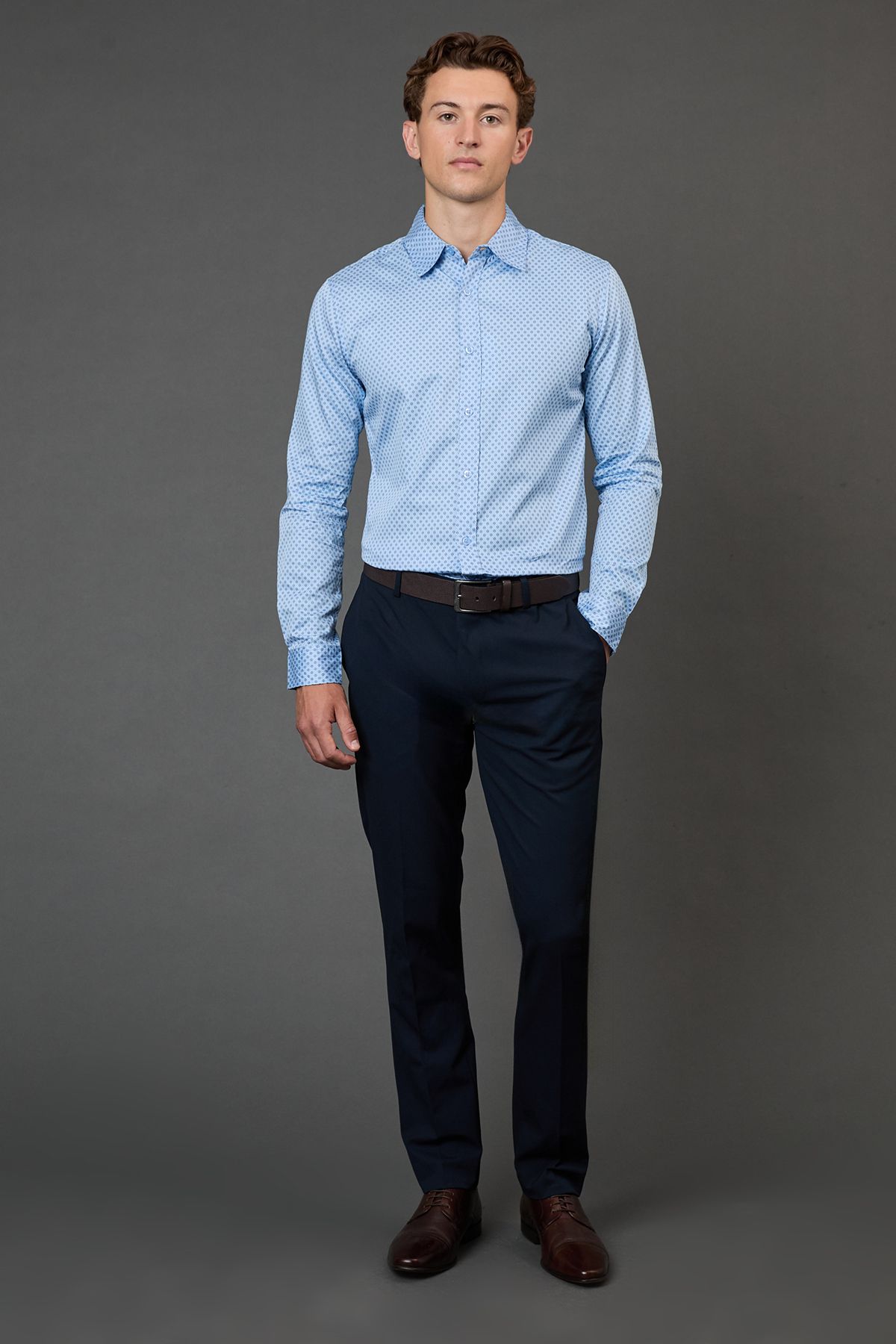 Burton Light Blue Geometric Print Slim Fit Long Sleeve Shirt