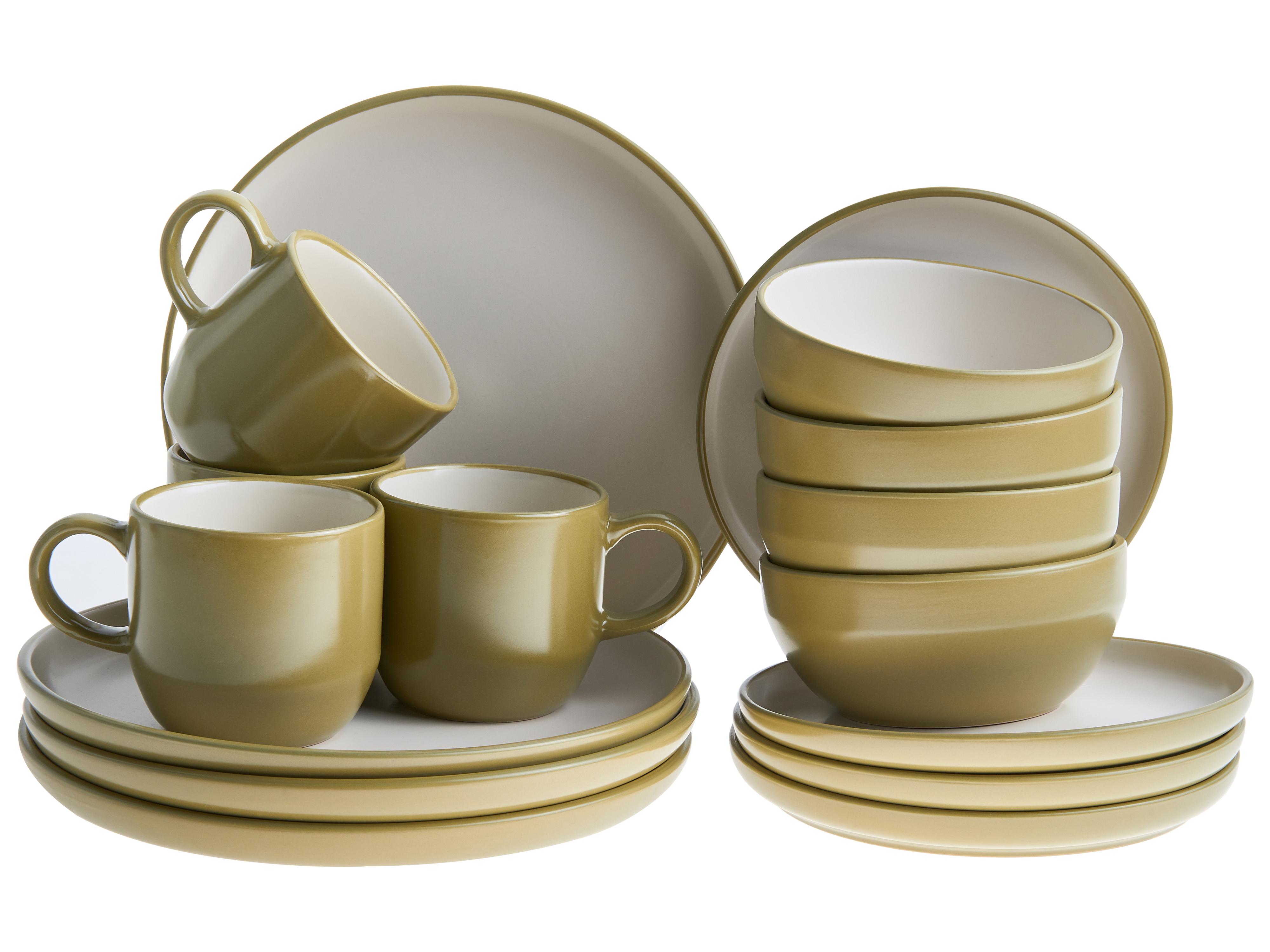 Set of 16 Dinnerware NUTMEG Stoneware Green