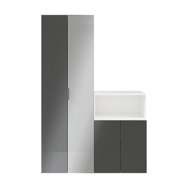Ensemble de meubles de rangement blancs portes battantes miroir et anthracite brillant GoodHome Atomia H. 225 x L. 150 x P. 47 cm