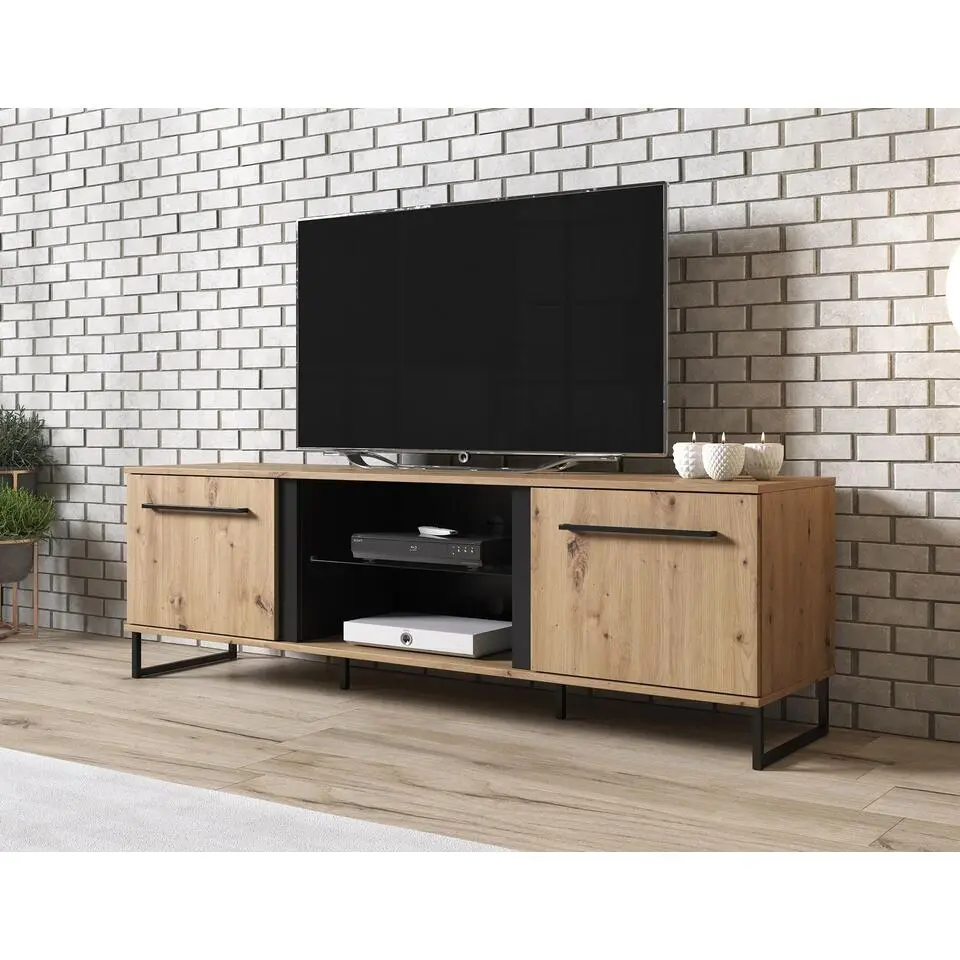 Meubella - TV-Meubel Saturn - Eiken - Zwart - 170 cm