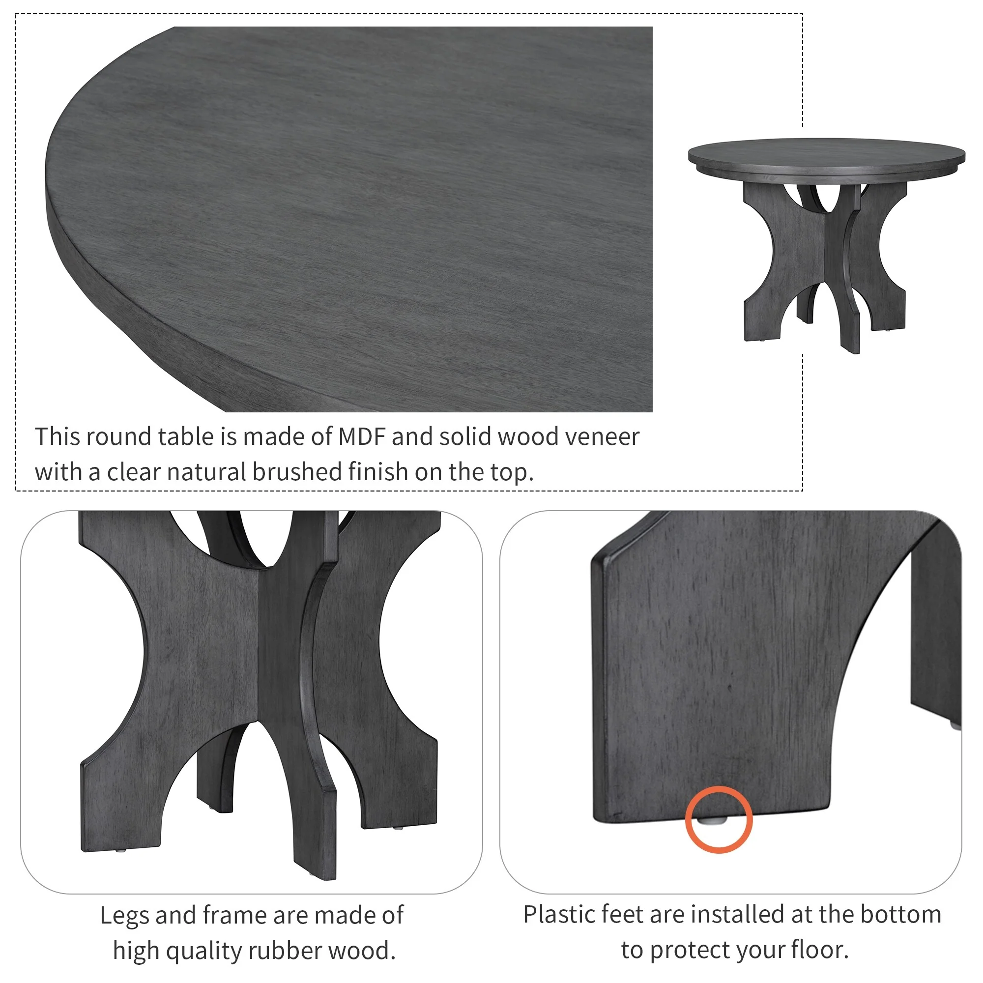 Rustic Style 5-piece Dining Set with Round Table, 3 Upholstered Chairs and Side Chairs