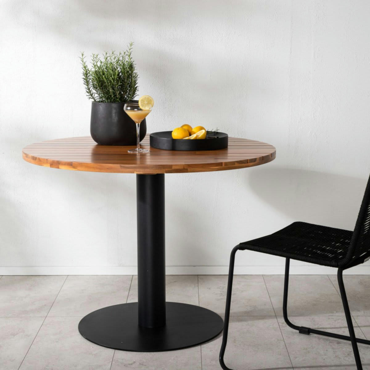 BADDA - Table de jardin ronde 100cm en bois massif et métal