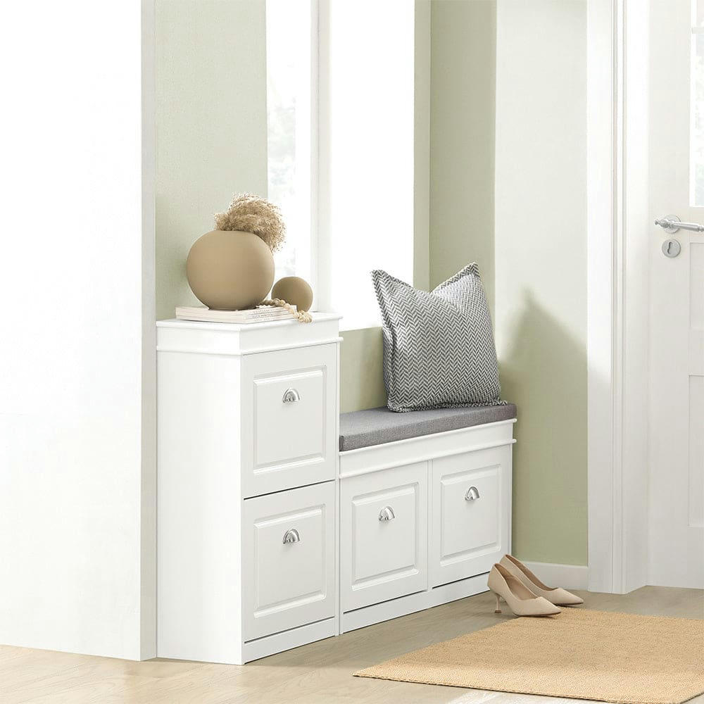 - Armoire à chaussures 2 abattants effet bois blanc