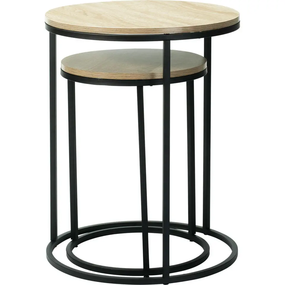H&S Bijzettafeltjes set 2x - zwart/naturel - D40 x H50/D30 x H40 cm