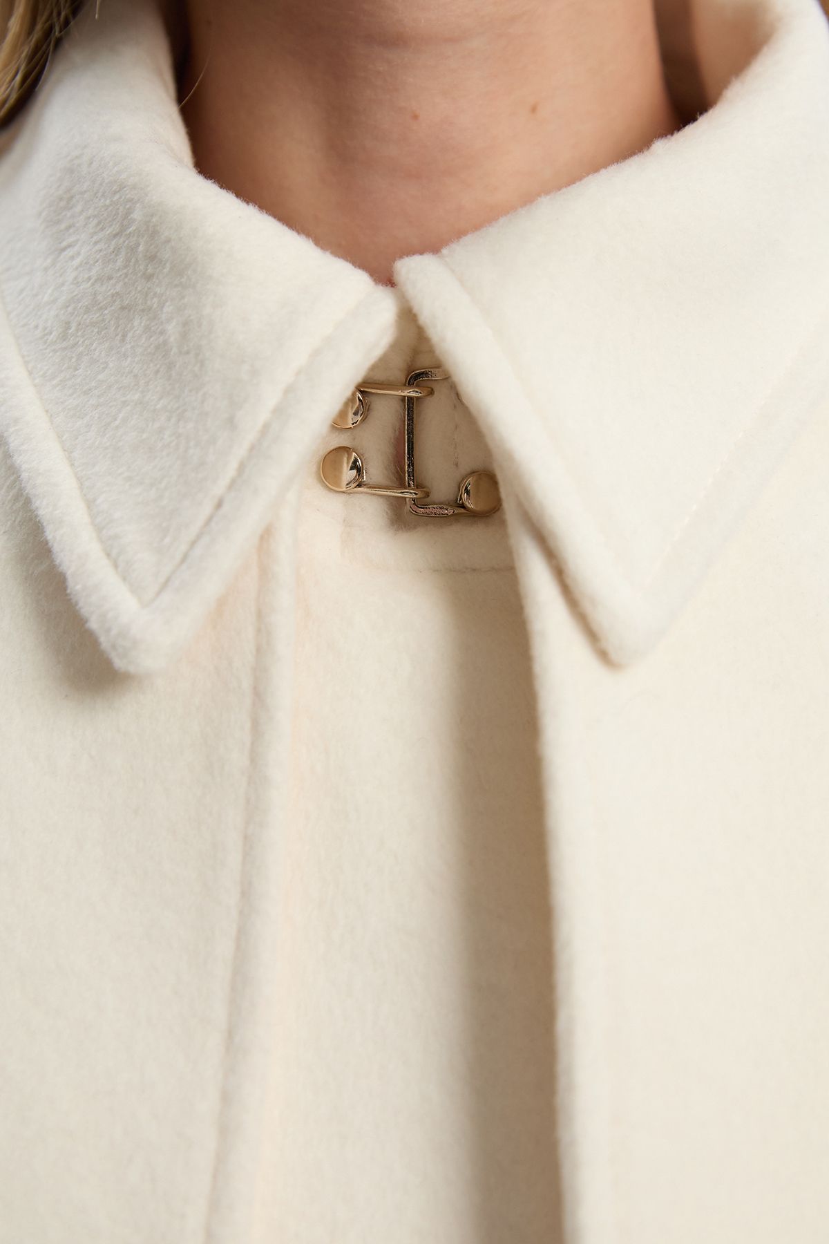 KarenMillen Brushed Wool Pu Mix Placed Floral Embroidery Applique Tailored Cape Full Skirted Midi Coat