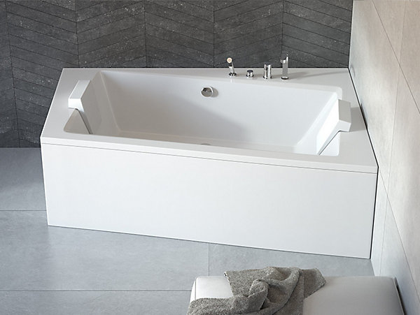 Baignoire asymétrique 170 x 110 Droite INFINITY acrylique blanc   avec Tablier   Pieds   Vidage à chromé
