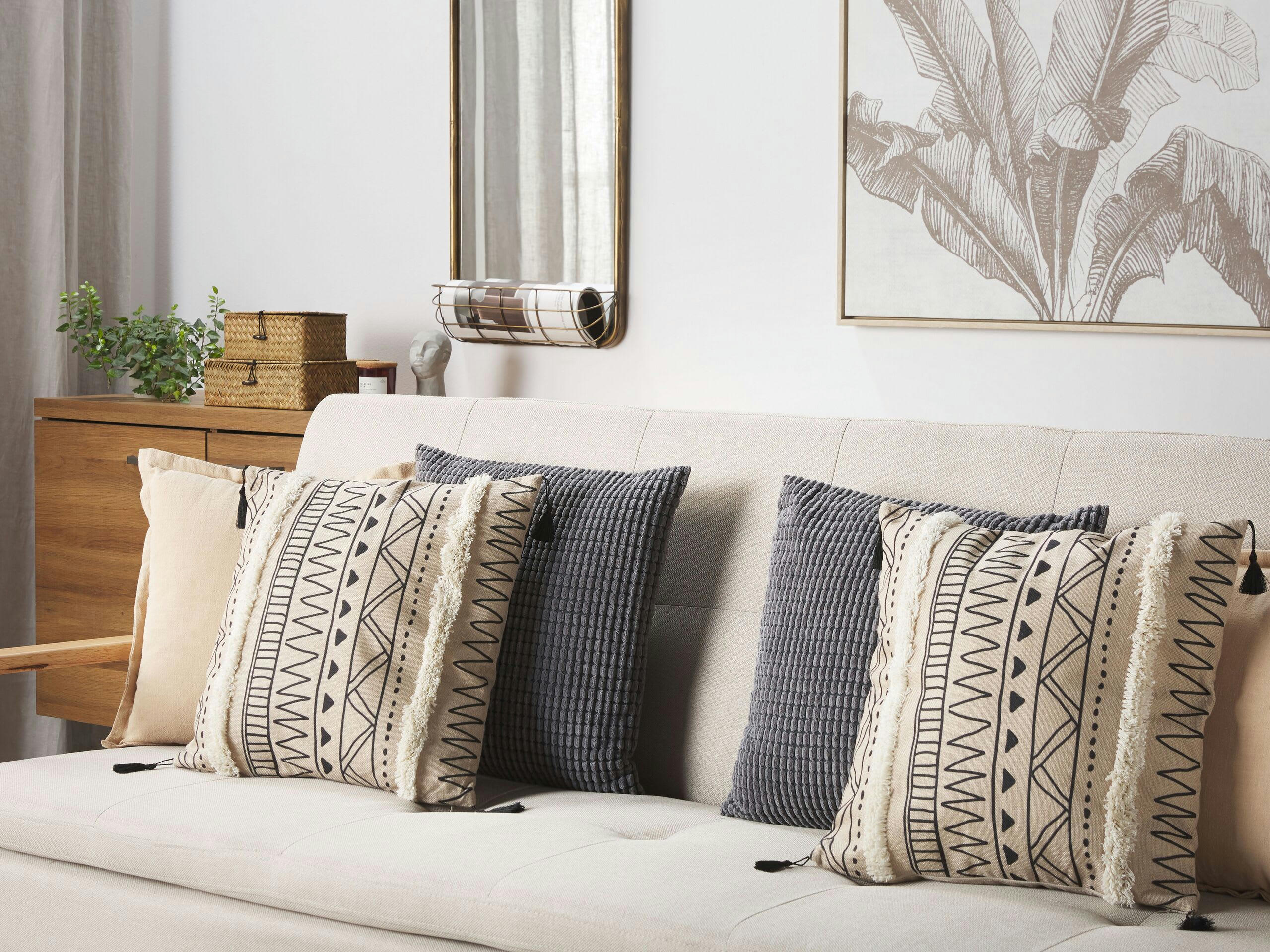 HEUCHERA - Lot de 2 coussin décoratifs en tissu beige 45x7cm