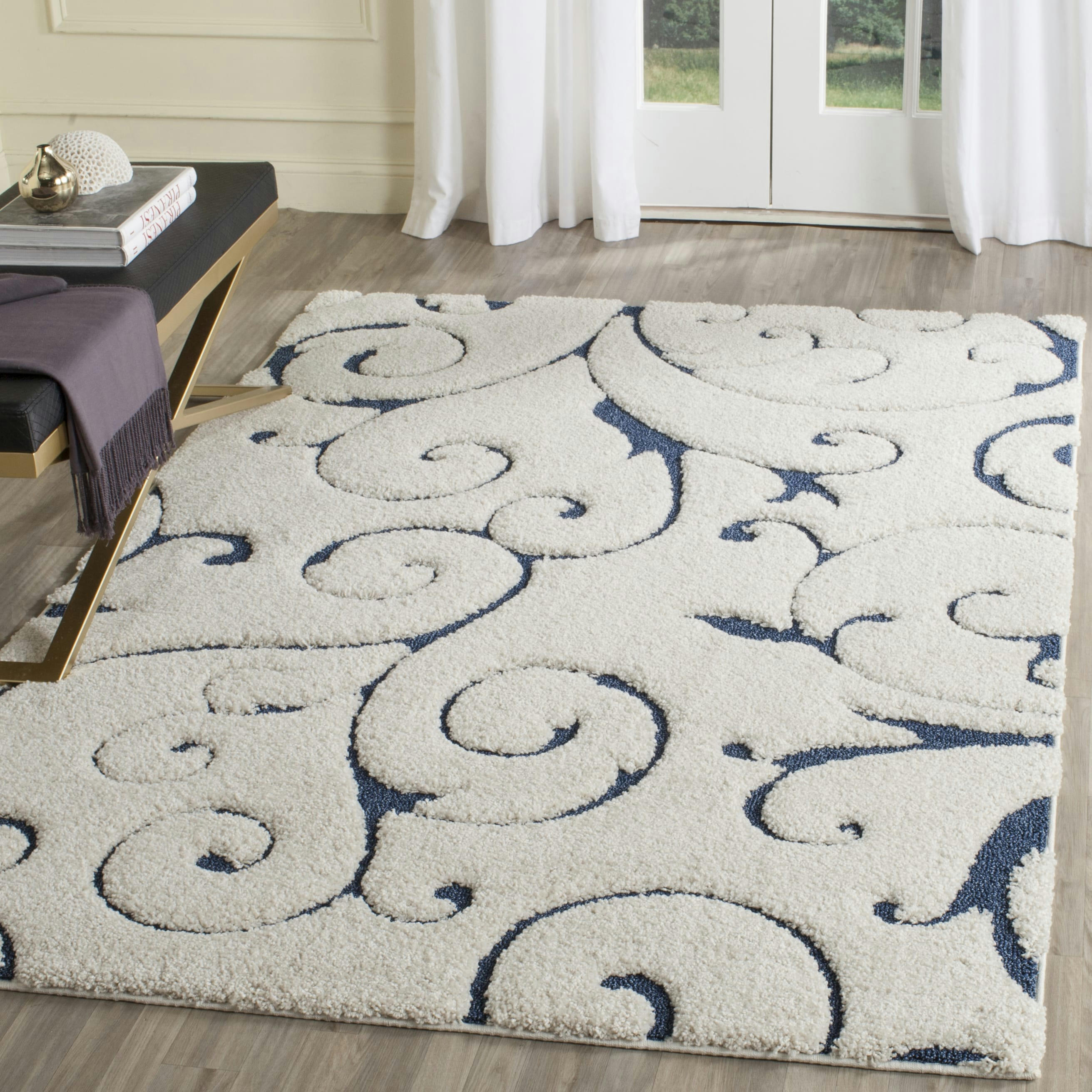 FLORIDA SHAG - Tapis de salon interieur en crème & bleu, 160 x 229 cm