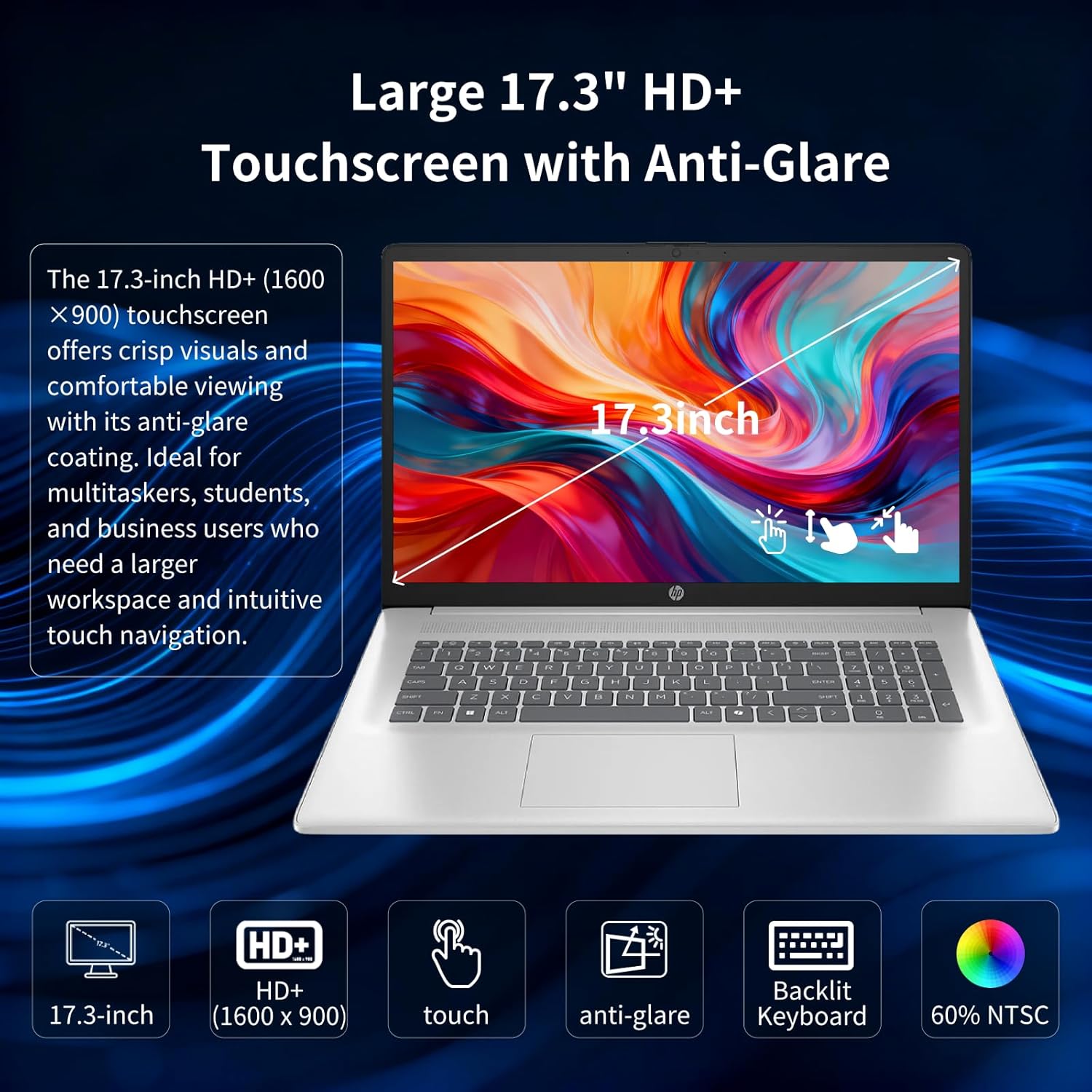 HP 17 inch Touchscreen Laptop Computer  32GB RAM  1TB SSD  17.3 HD+ Touch  Intel 10 Core i7 1355U  Backlit Keyboard  Copilot AI  Wi-Fi 6  Windows 11 Pro  Long Battery Life  Laptop for Business