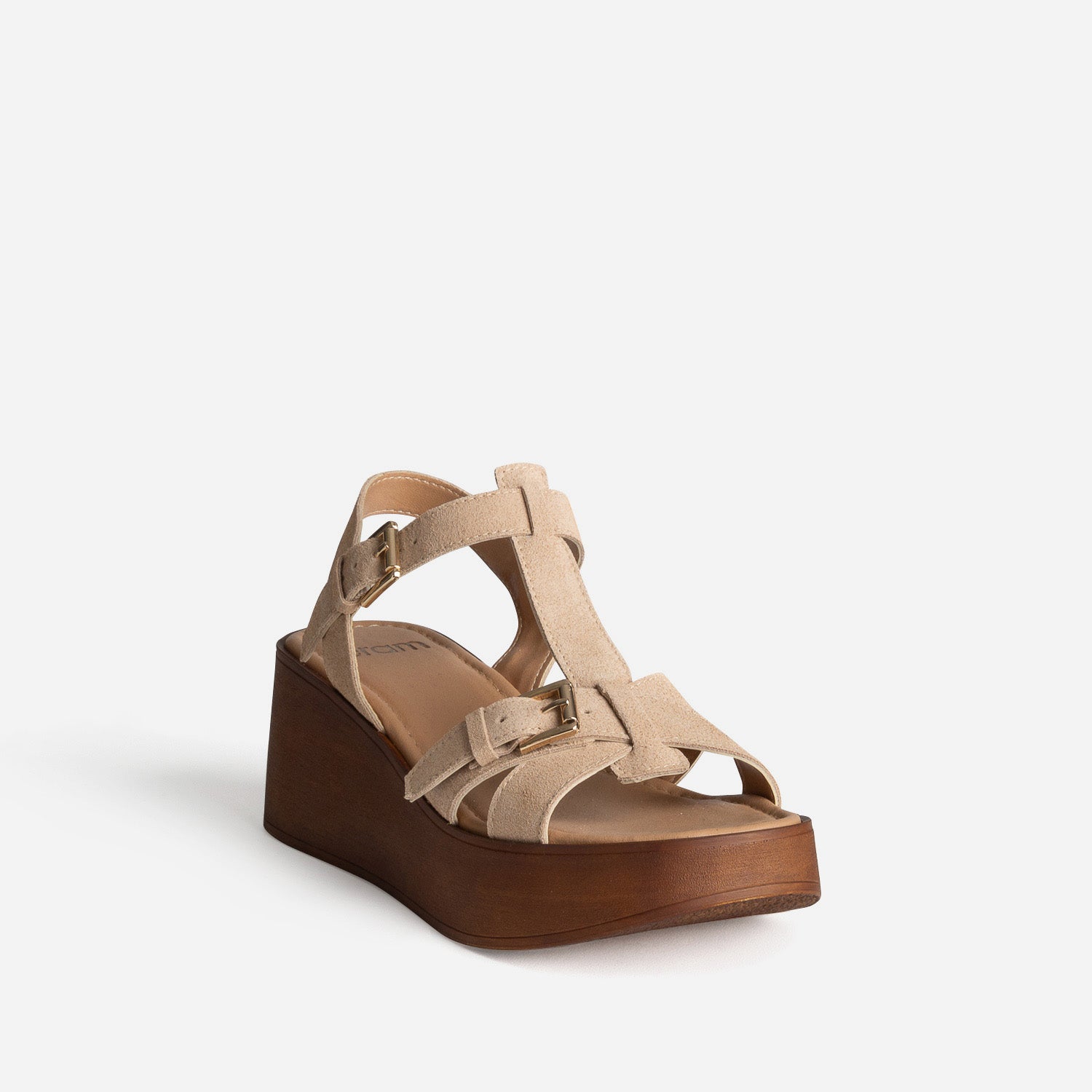 Sandale plateforme beige cuir velours