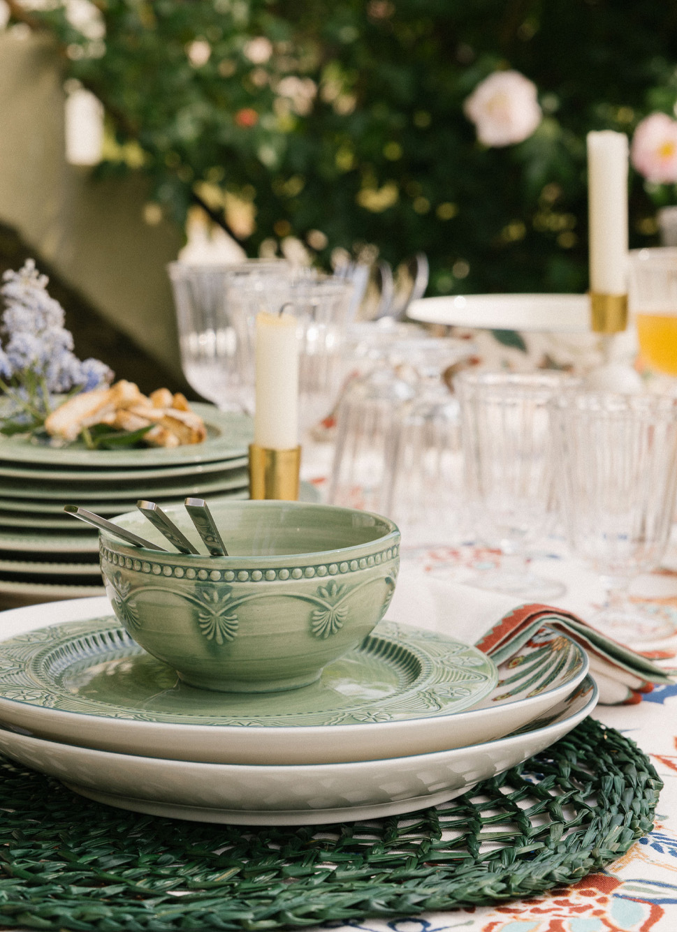 SET DE TABLE EN JONC DE MER TRESSAGE ARTISANAL VERT FONCE