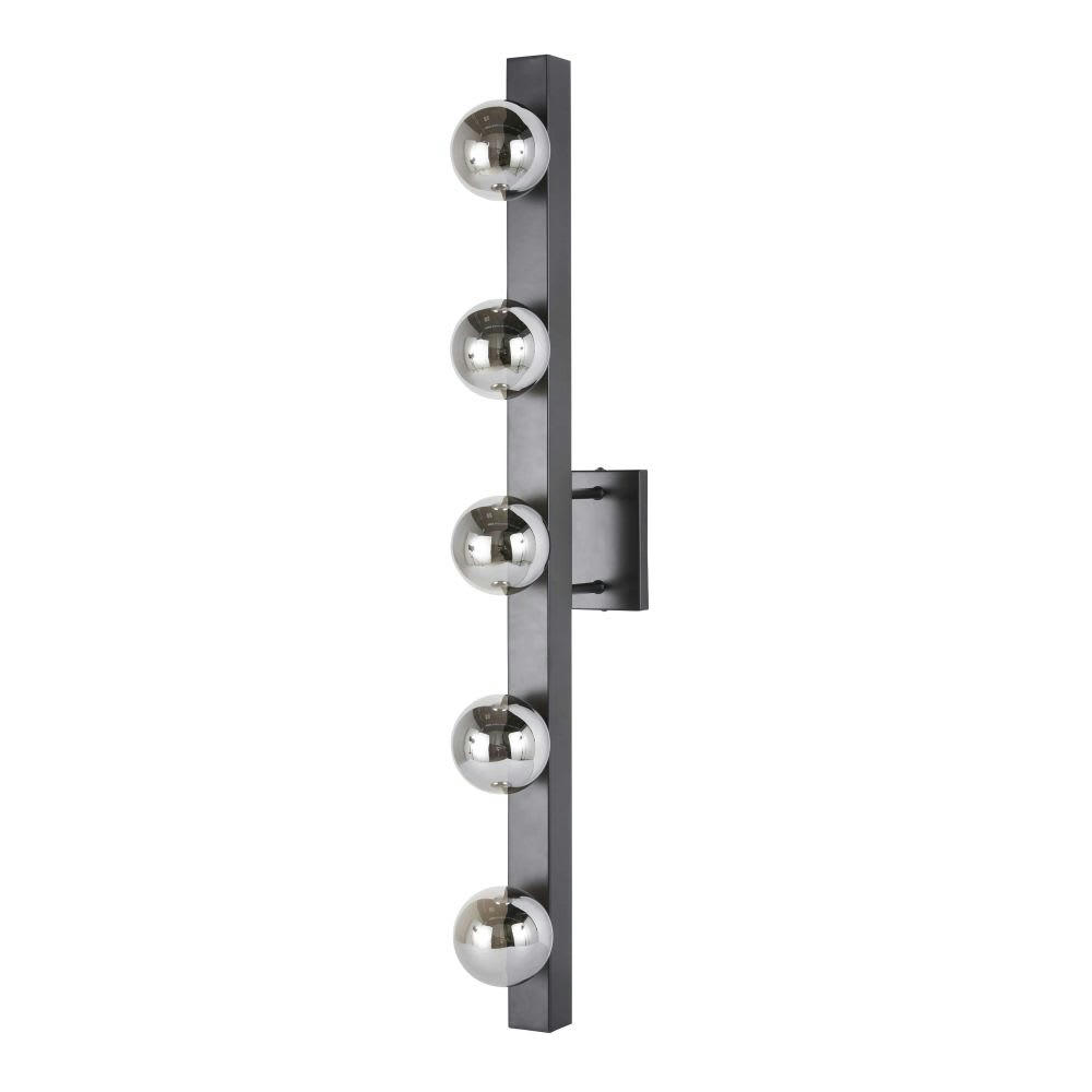 - Applique en métal noir mat et 5 globes en verre fumé