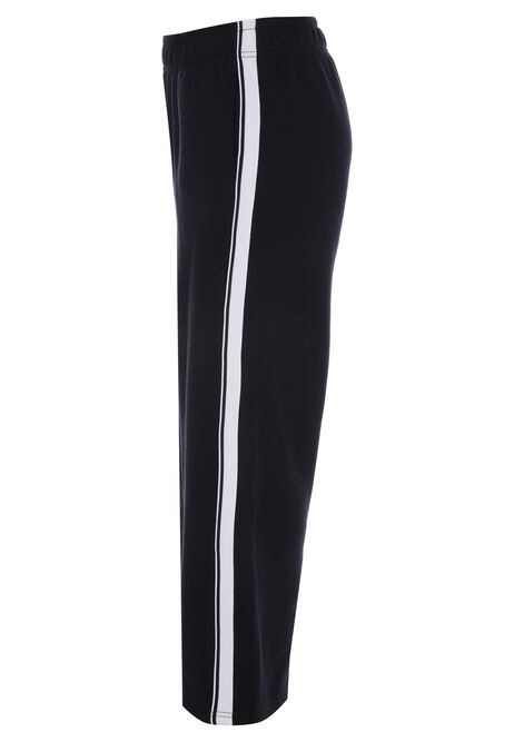 Womens Black Wide Leg Joggers with Side Stripe