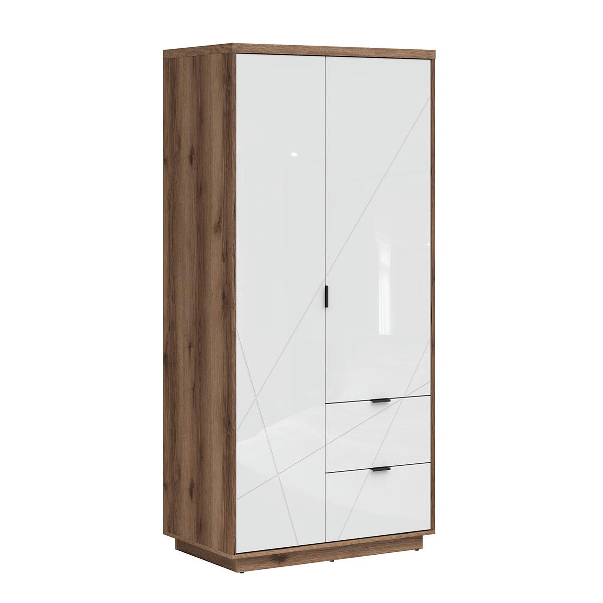 - Armoire 2 portes 2 tiroirs blanc et naturel