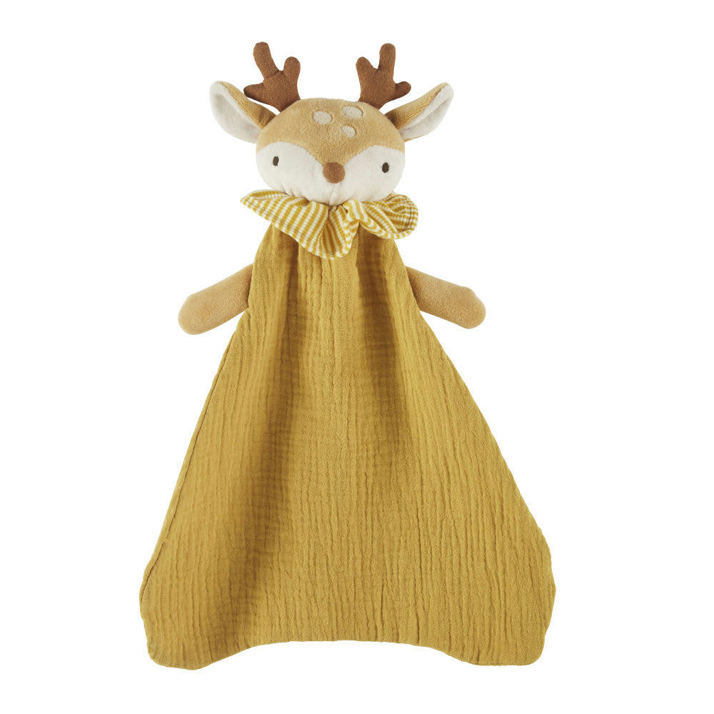 ROMANE - Doudou bébé cerf jaune, beige et marron