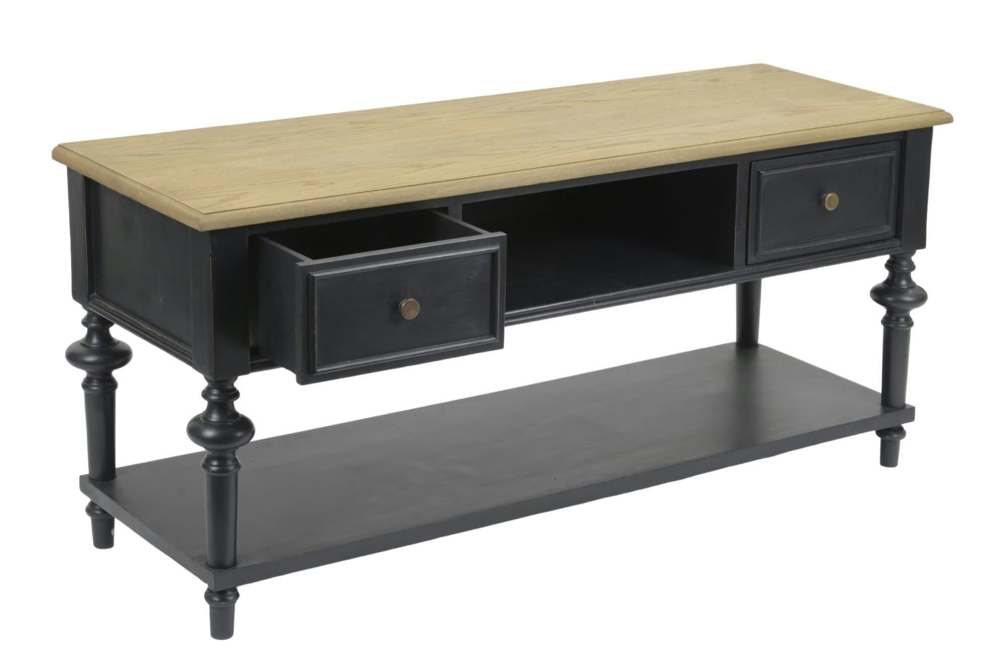 LEHNA - Meuble TV bas en bois 2 tiroirs 1 niche et 1 tablette