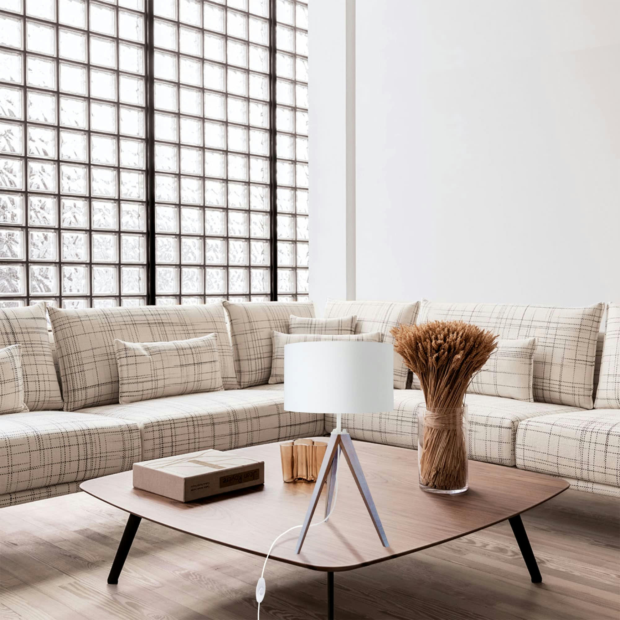 IDUN - Lampe de chevet bois blanc d'ivoire