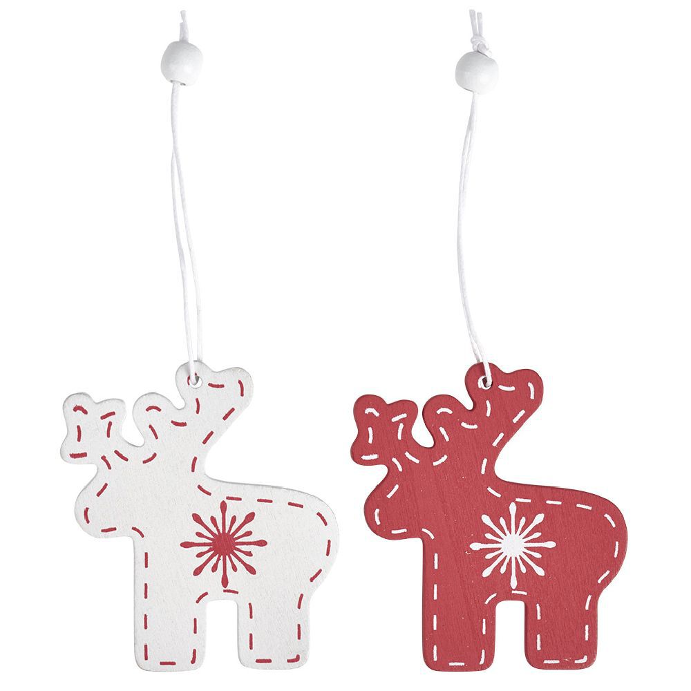 Décoration de No&euml;l à suspendre en bois rouge et blanc x12