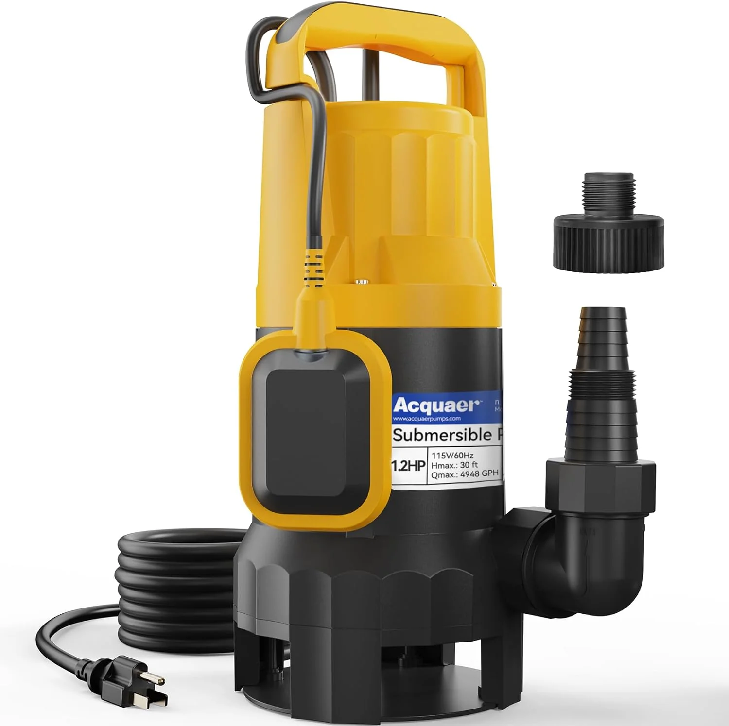 3/4HP Submersible Sewage Effluent Pump, Cast Iron, 115V 6400 GPH Automatic Tethered Float Switch, Sump Pump for Sump Basin, Basement, Residential Sewage, 2'' NPT Discharge(1.2 HP Sump Pump 5722GPH Float Switch)