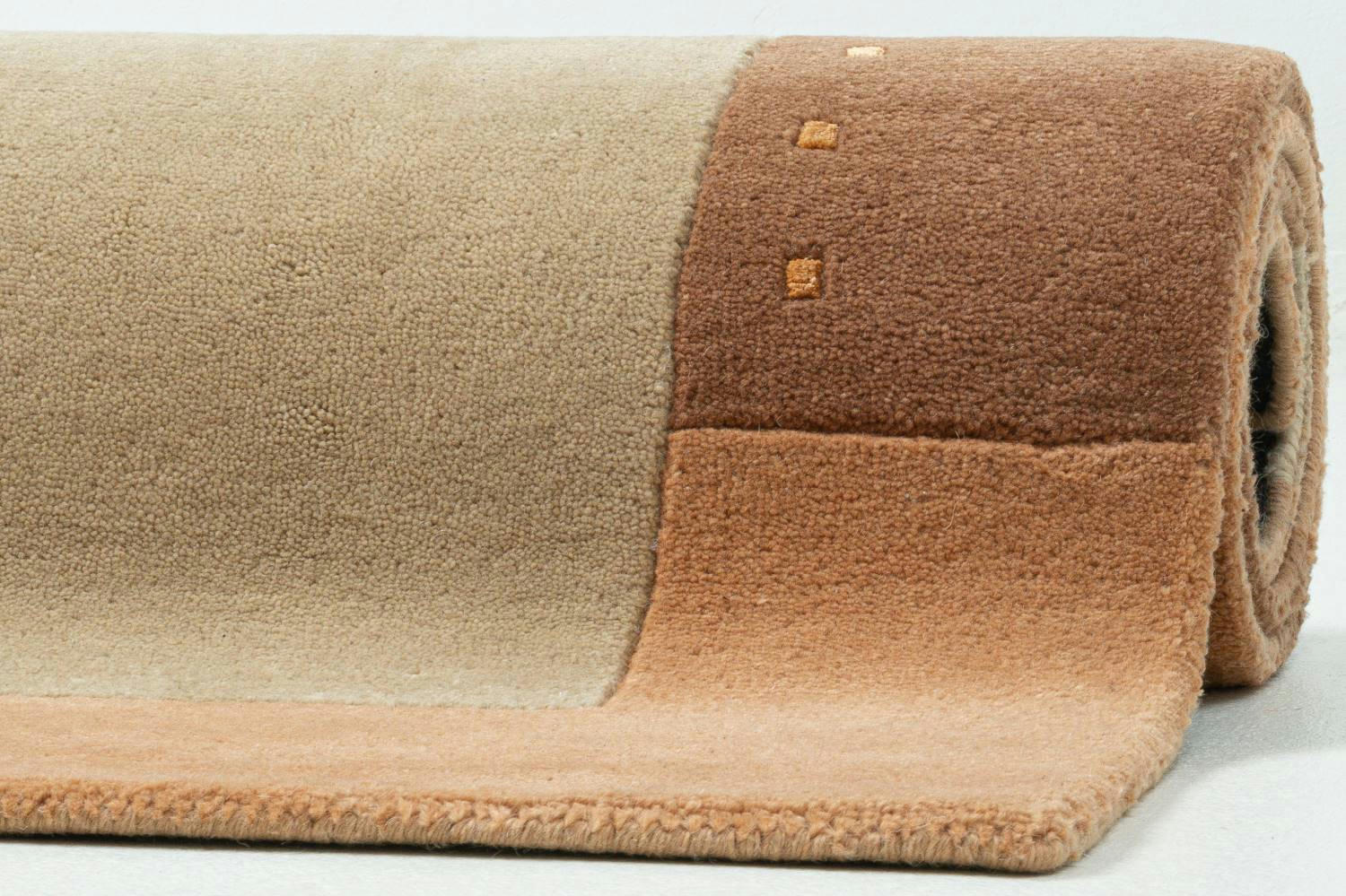 ROYAL GANGES - Tapis gabbeh floral en laine naturelle Miel 200x200 cm