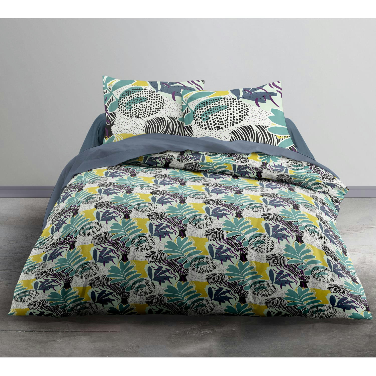 INGRAA - Parure housse de couette coton vert 220x240 cm