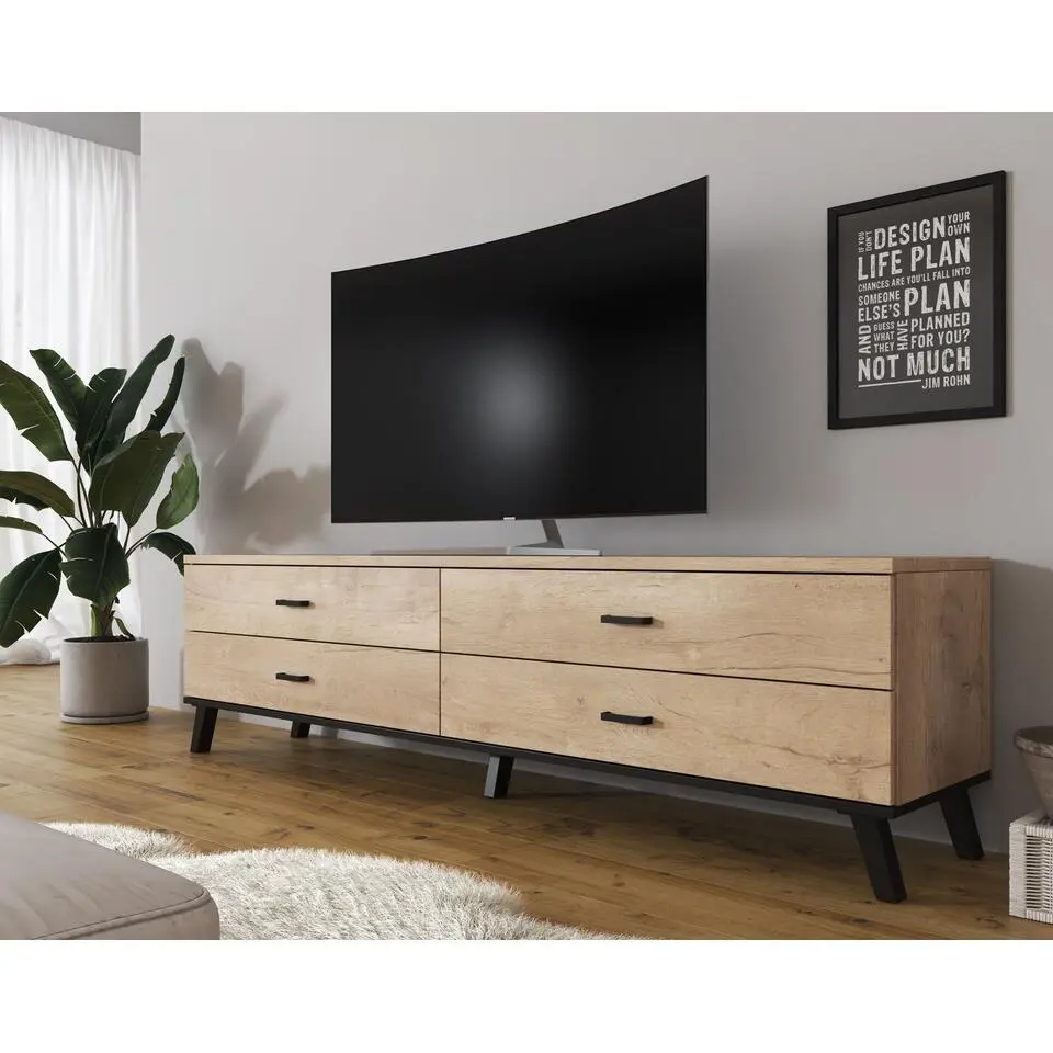 Meubella - TV-Meubel Jenny - Eiken - Zwart - 181 cm