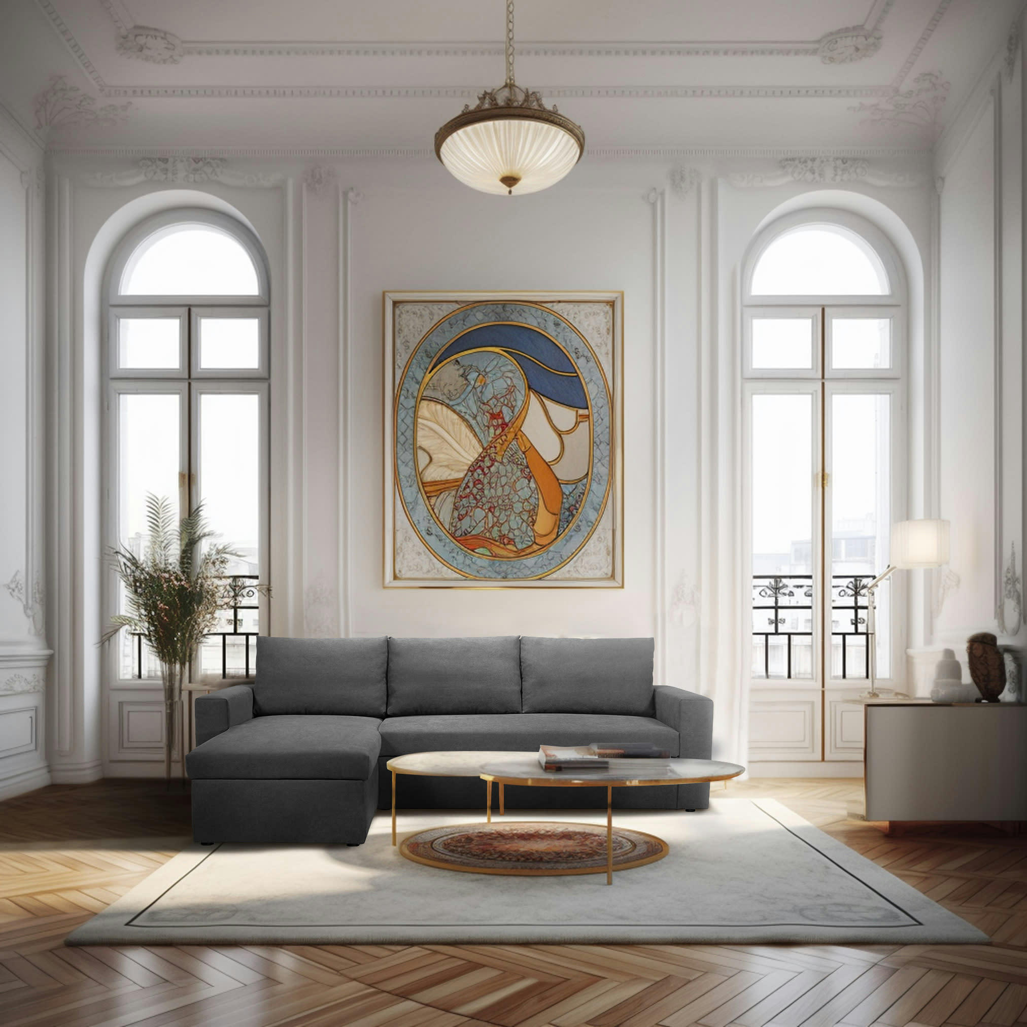 ALEDO - Canapé d'angle convertible 4 places en tissu gris anthracite