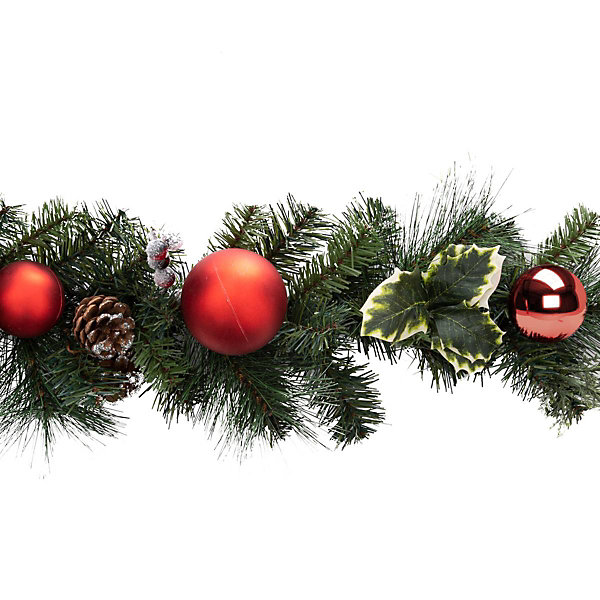 Guirlande naturel boules rouges 2m avec boules rouge- feeric lights &christmas