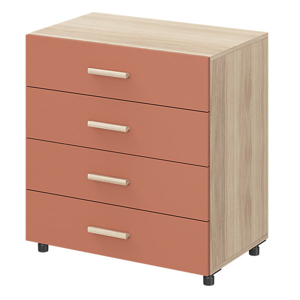 Commode terracotta et effet chêne avec 4 tiroirs GoodHome Atomia H. 75 x L. 75 x P. 45 cm