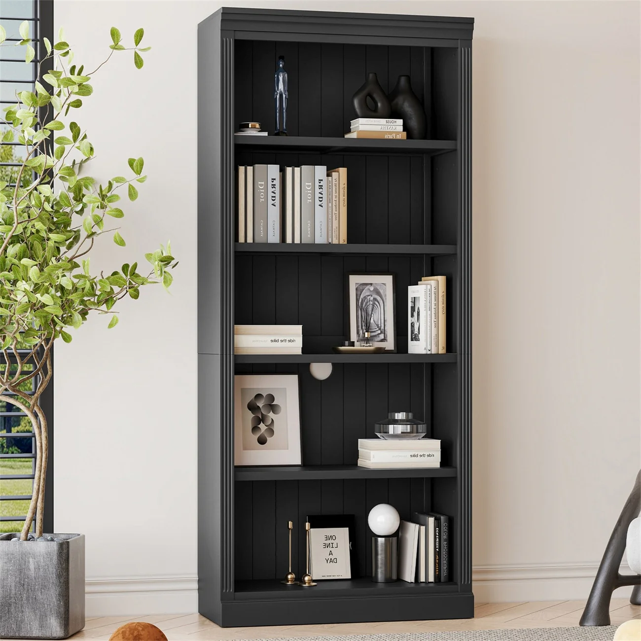 83.4 Tall Wood Bookcase, 5-Tier Adjustable Home Office Bookshelves