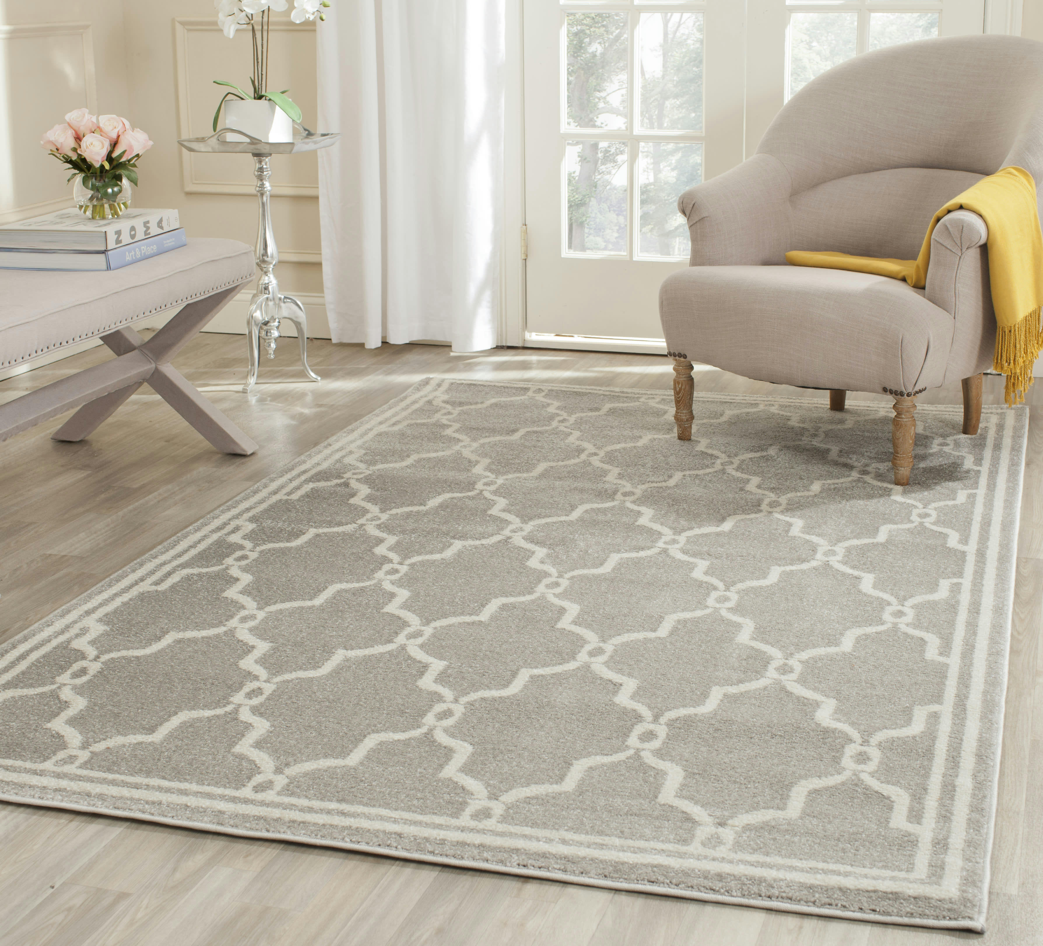 AMHERST - Tapis interieur & exterieur en gris clair & ivoire, 152 x 244 cm