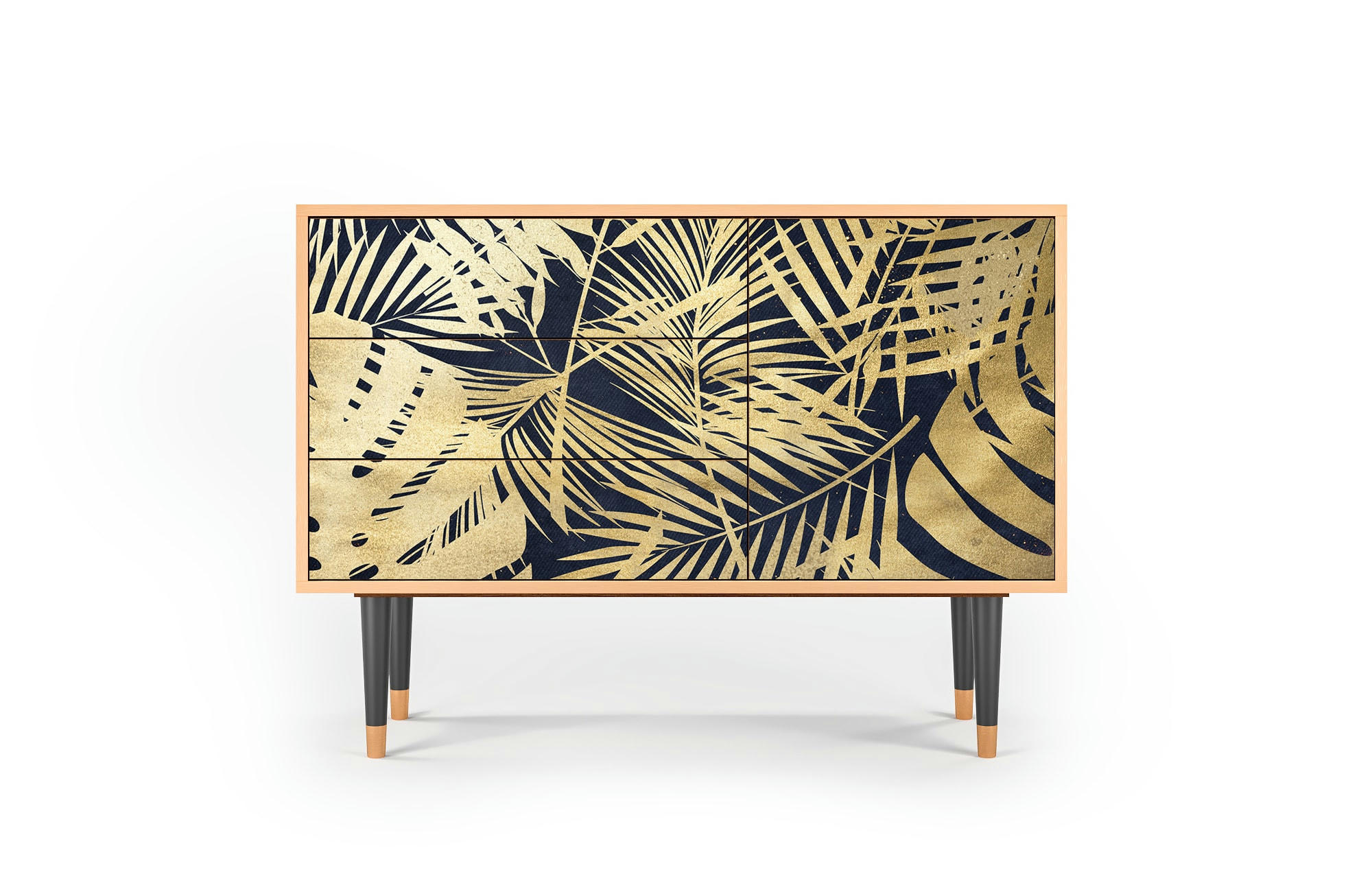 JUNGLE VIBES - Buffet  bleu et jaune 3 tiroirs et 1 porte L 115 cm