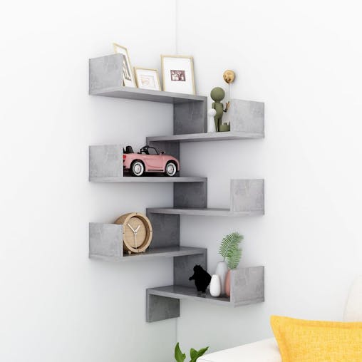 NNEVL Wall Corner Shelves 2 pcs Concrete Grey 40x40x50 cm Chipboard