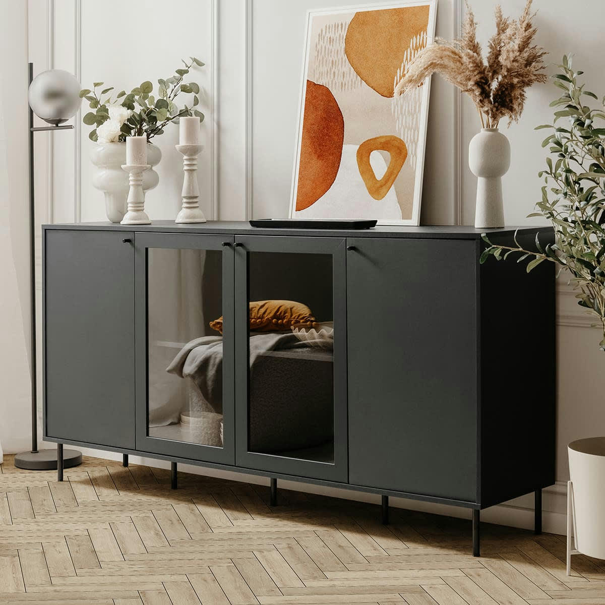 AGATA - Buffet 4 portes bleu nuit 180 cm