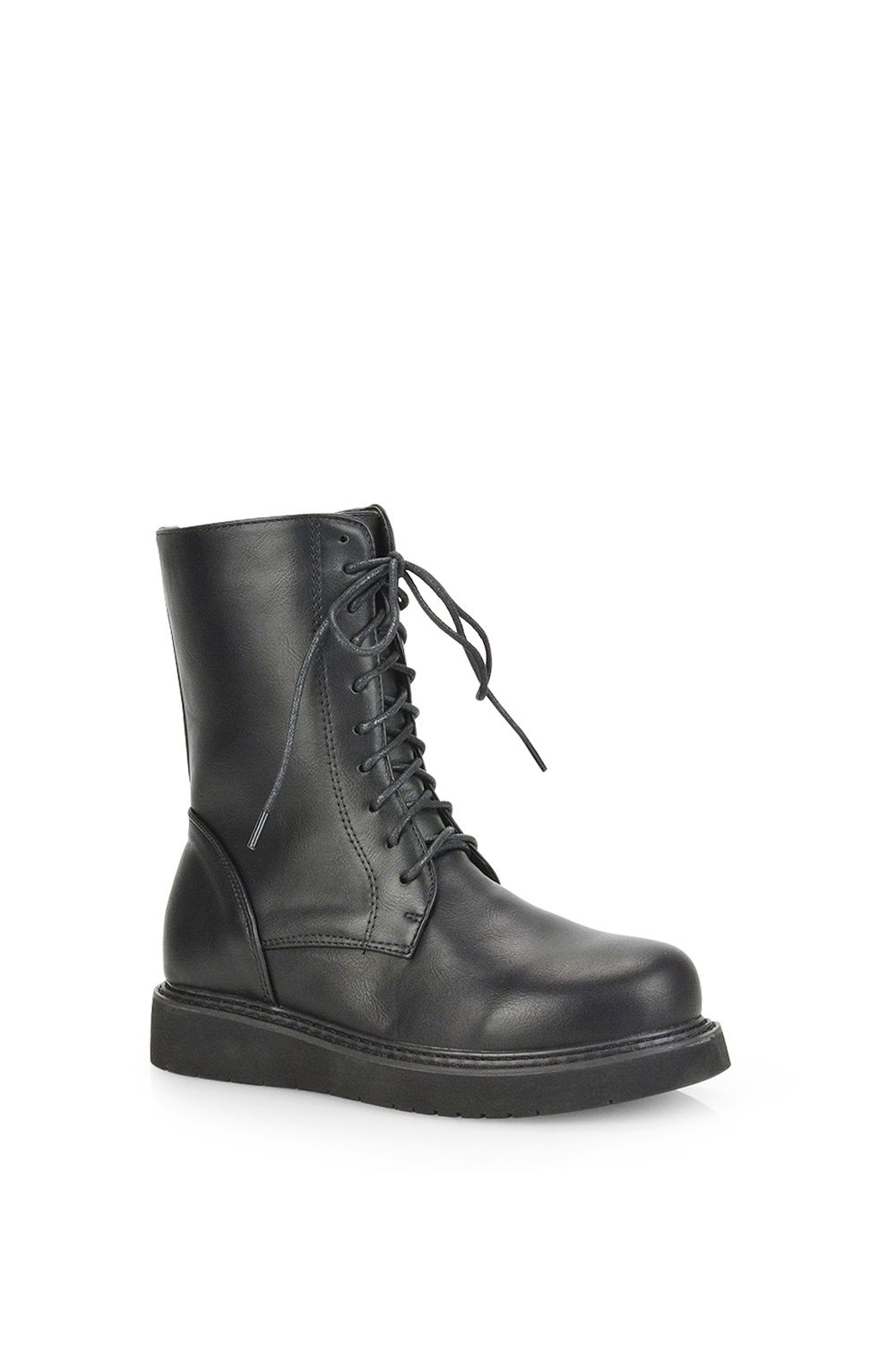 XY London Lizzo' Flat Chunky Sole Zip-Up Flatform Lace up Ankle Biker Boots